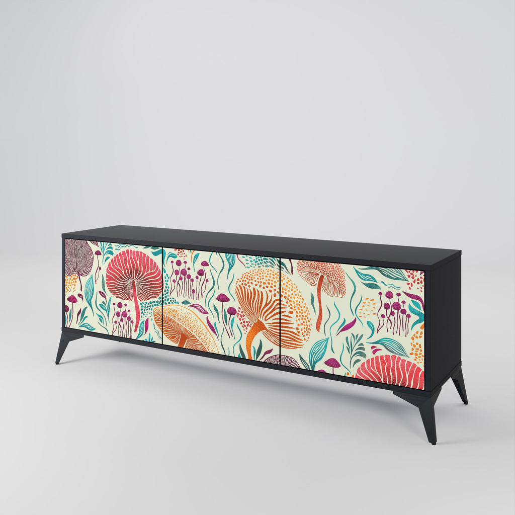 Meuble TV 3 portes Fungus Fantasy en finition noire