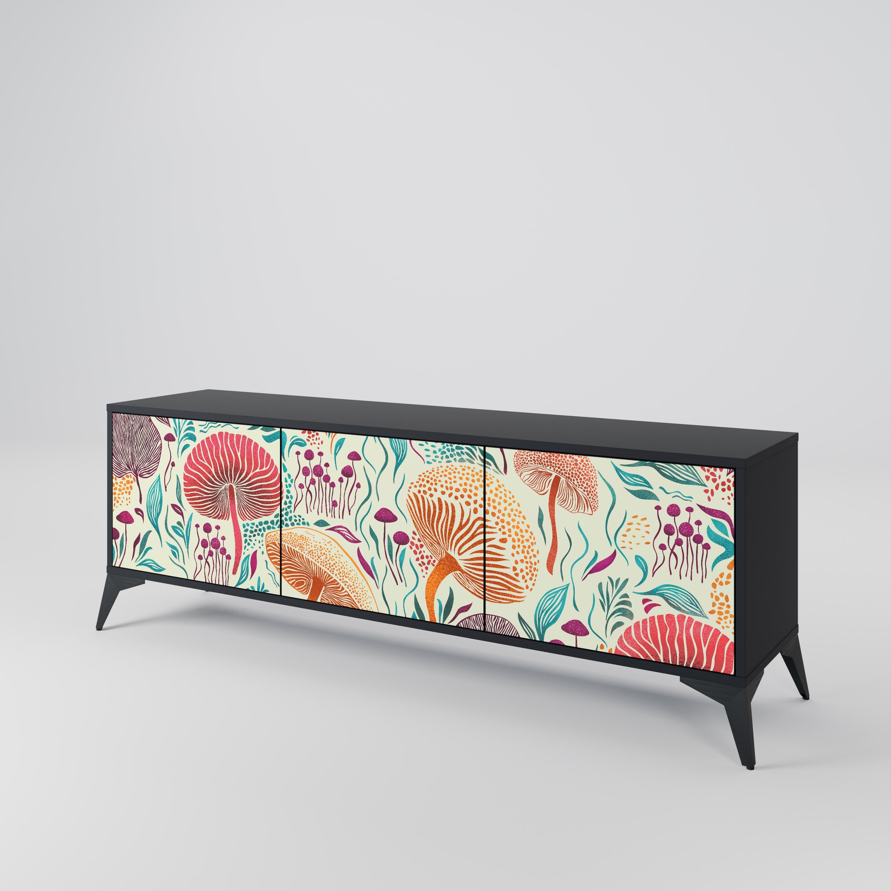 Meuble TV 3 portes Fungus Fantasy en finition noire