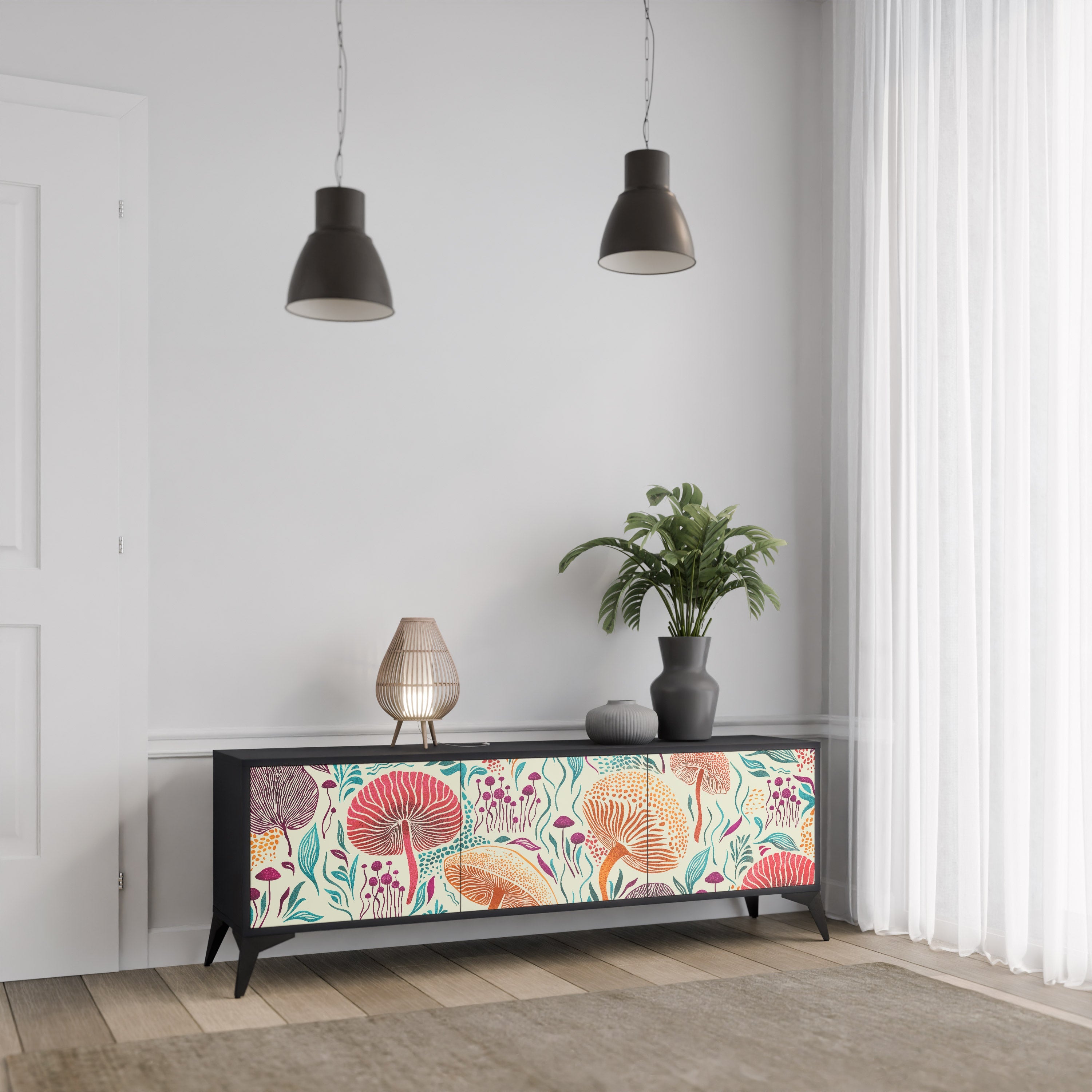 Meuble TV 3 portes Fungus Fantasy en finition noire