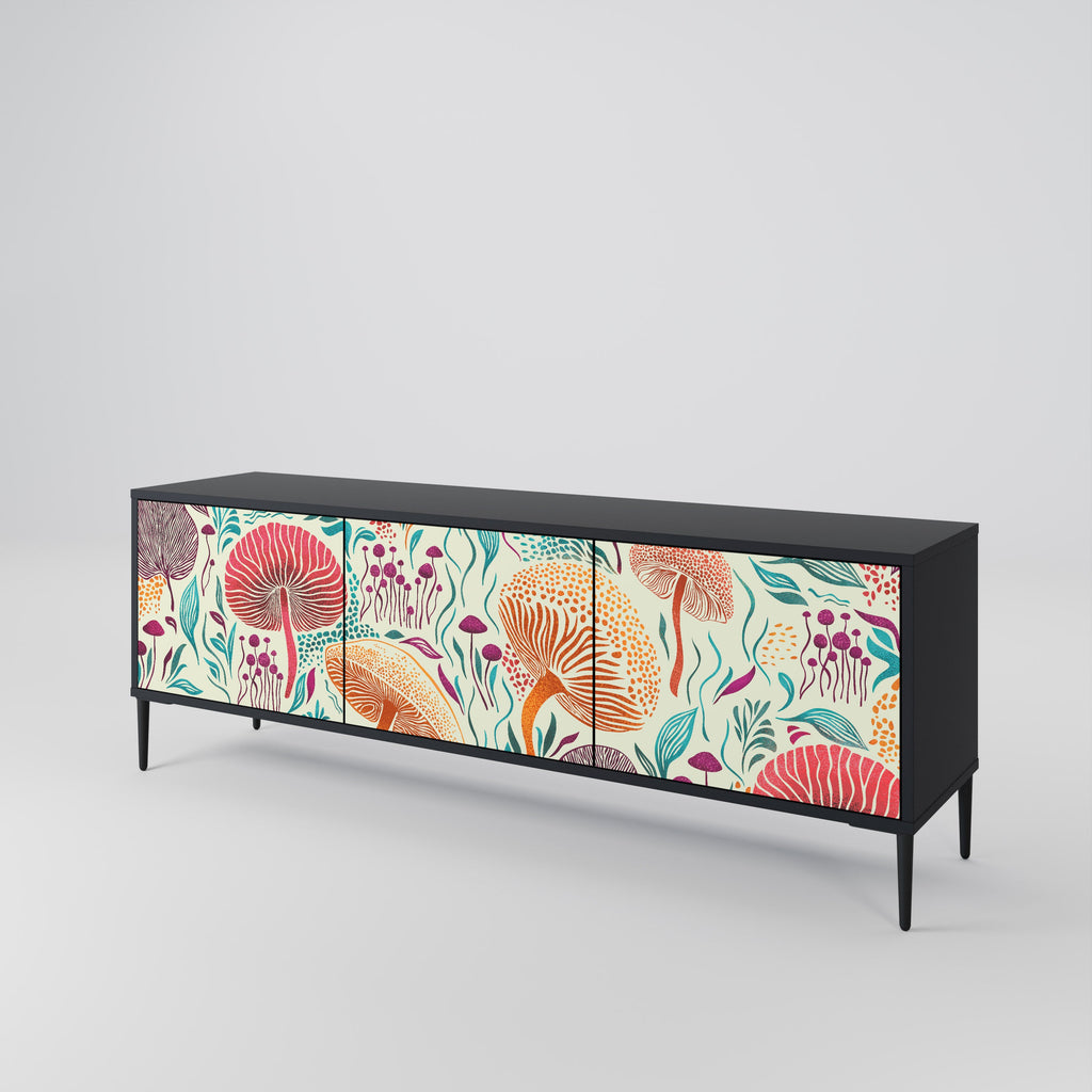 Meuble TV 3 portes Fungus Fantasy en finition noire