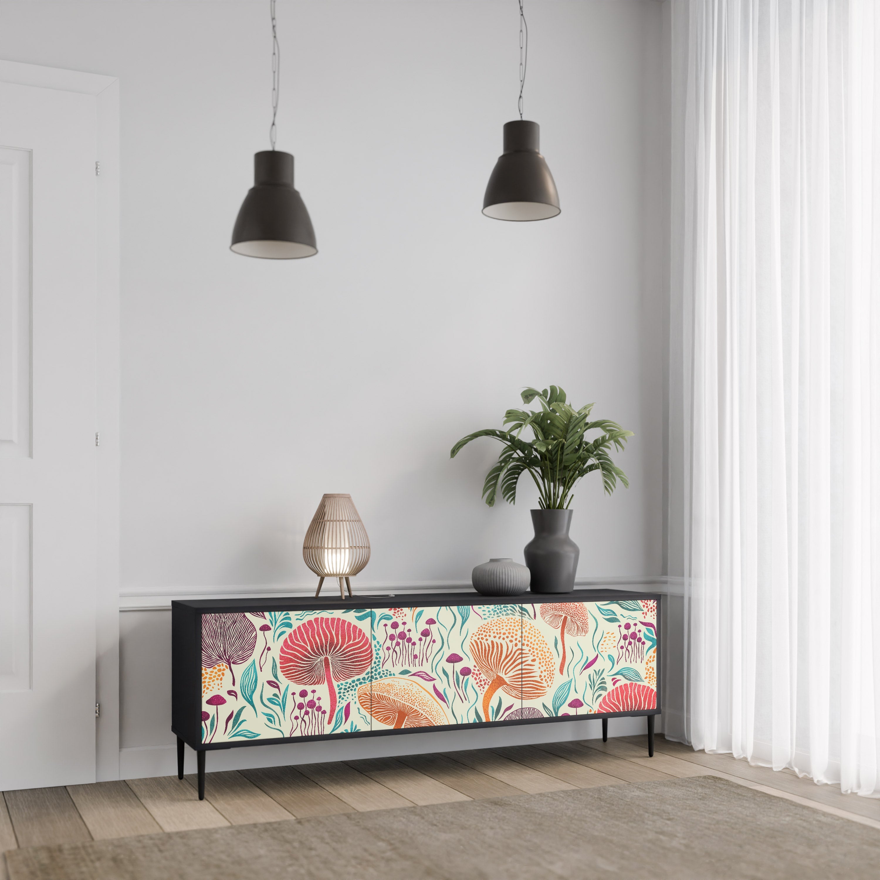 Meuble TV 3 portes Fungus Fantasy en finition noire