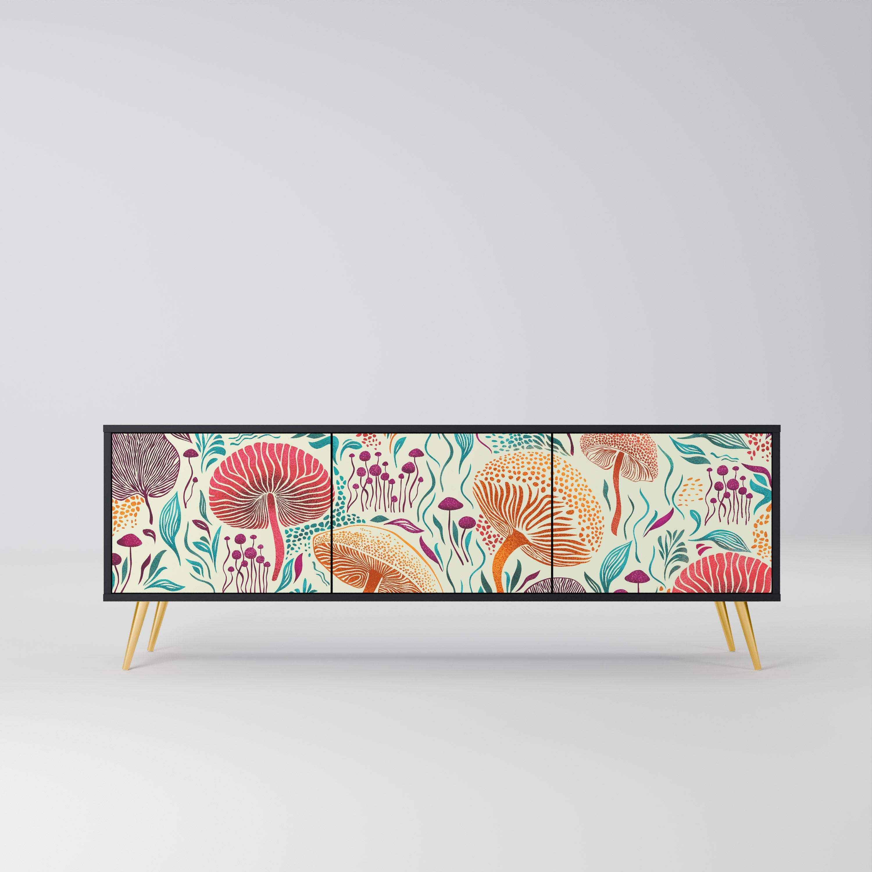 Meuble TV 3 portes Fungus Fantasy en finition noire