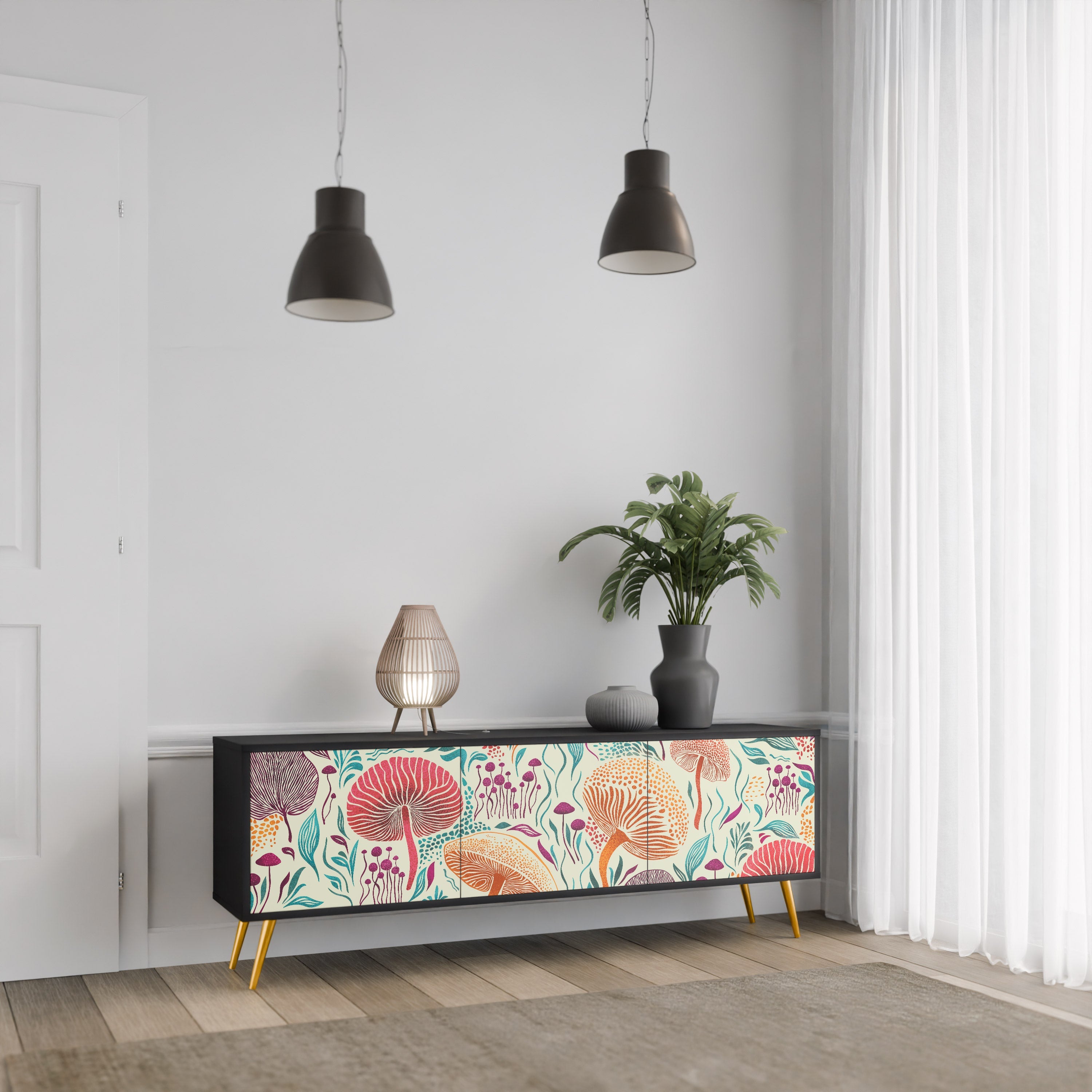 Meuble TV 3 portes Fungus Fantasy en finition noire