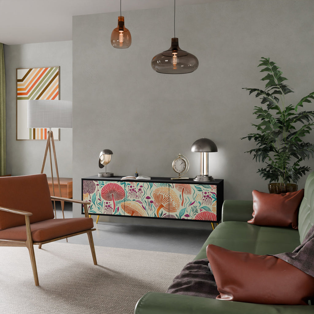 Meuble TV 3 portes Fungus Fantasy en finition noire