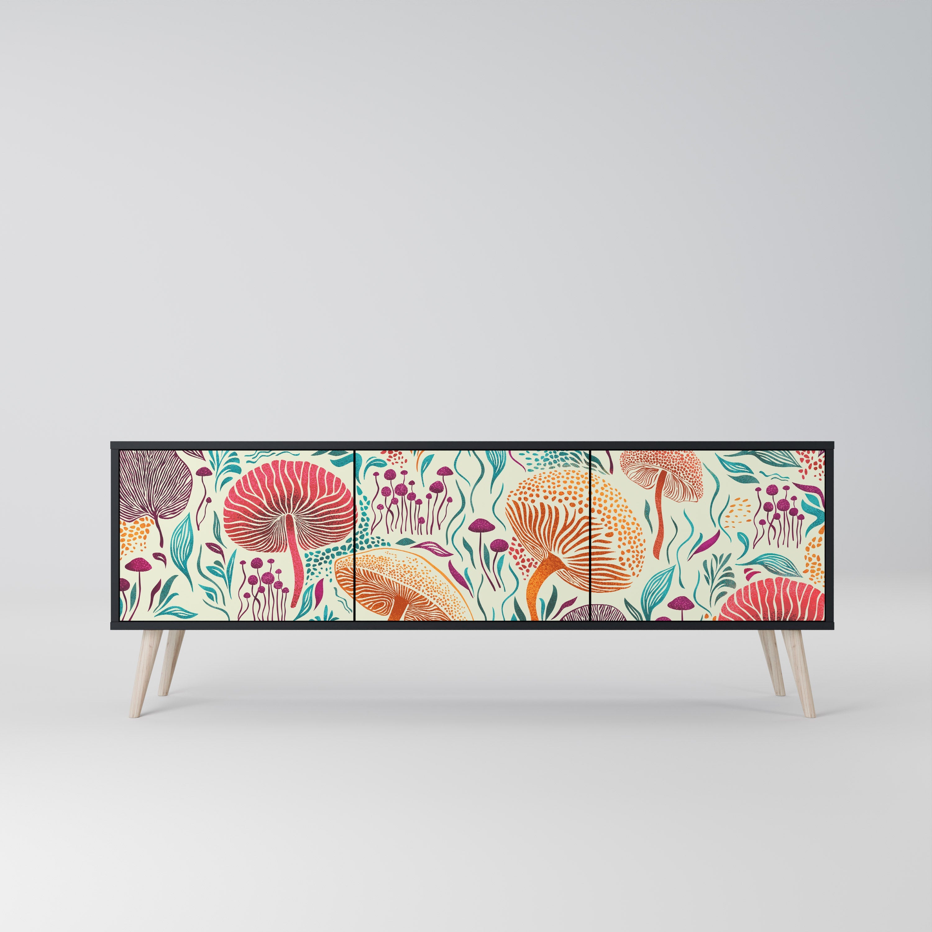 Meuble TV 3 portes Fungus Fantasy en finition noire