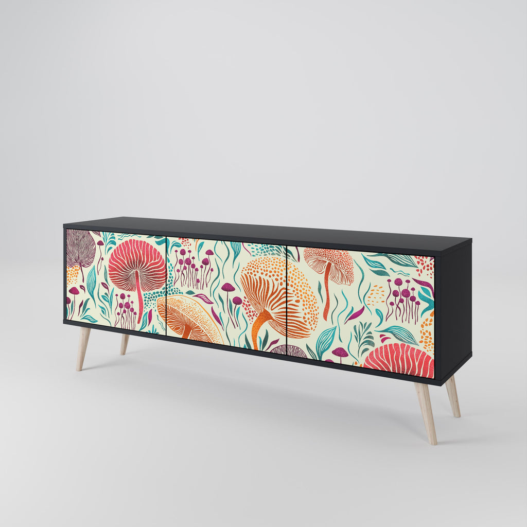Meuble TV 3 portes Fungus Fantasy en finition noire