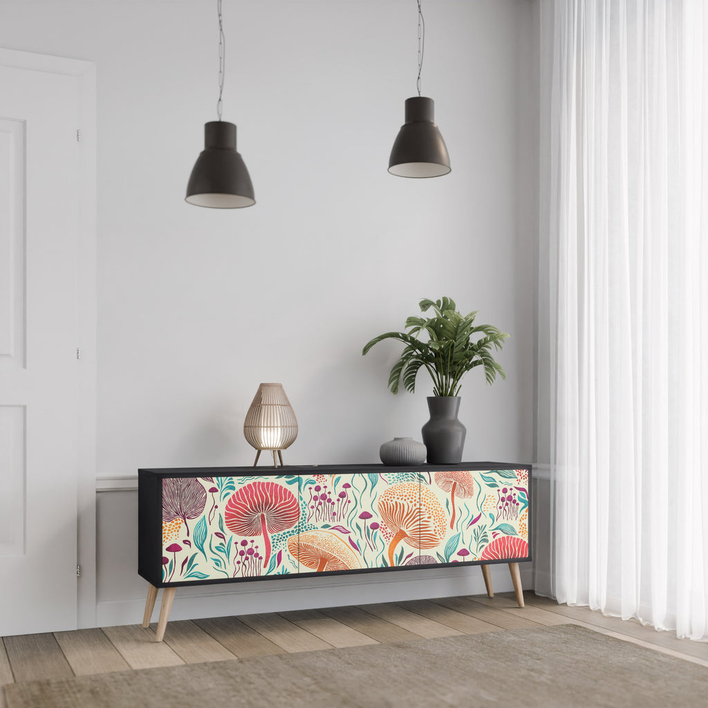 Meuble TV 3 portes Fungus Fantasy en finition noire