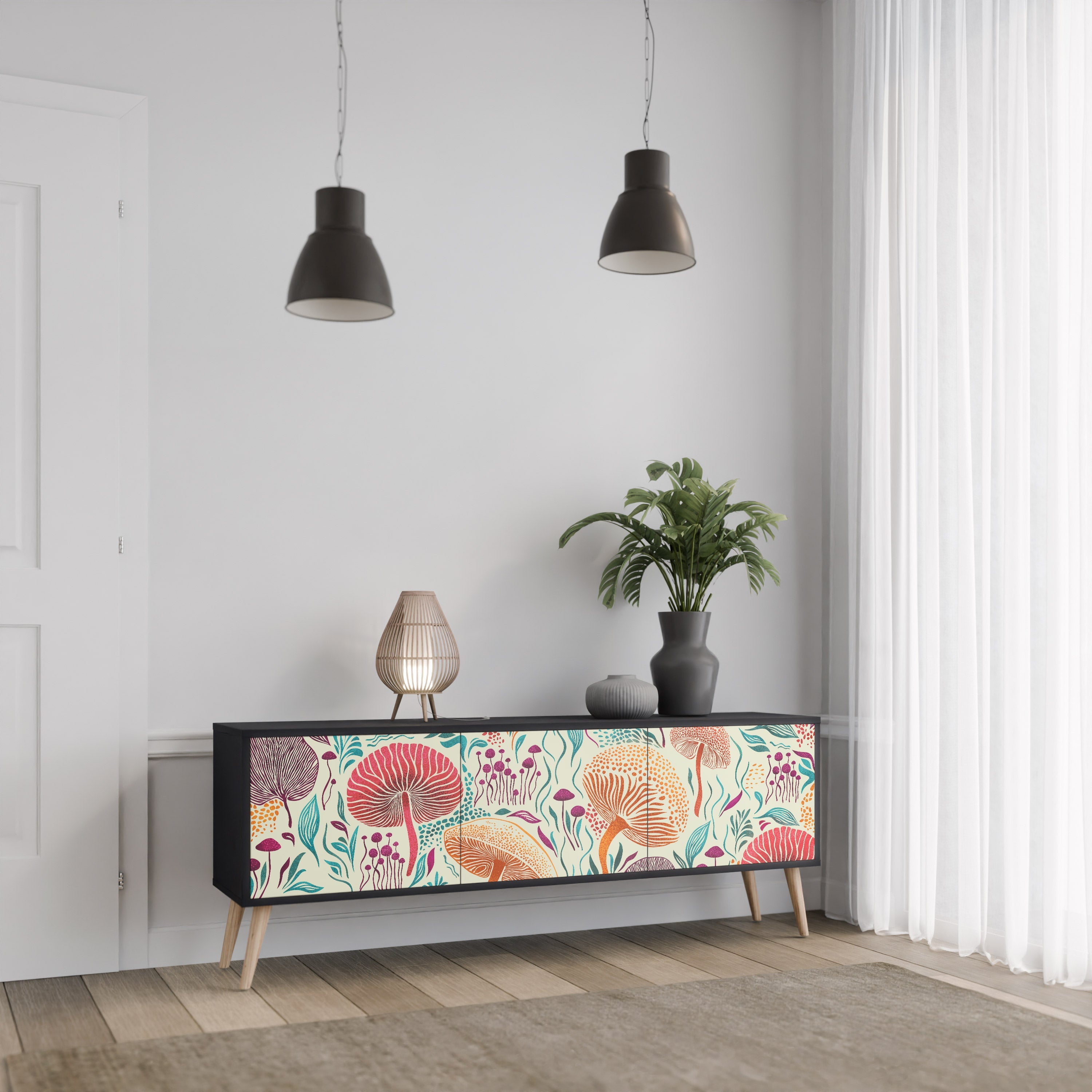 Meuble TV 3 portes Fungus Fantasy en finition noire