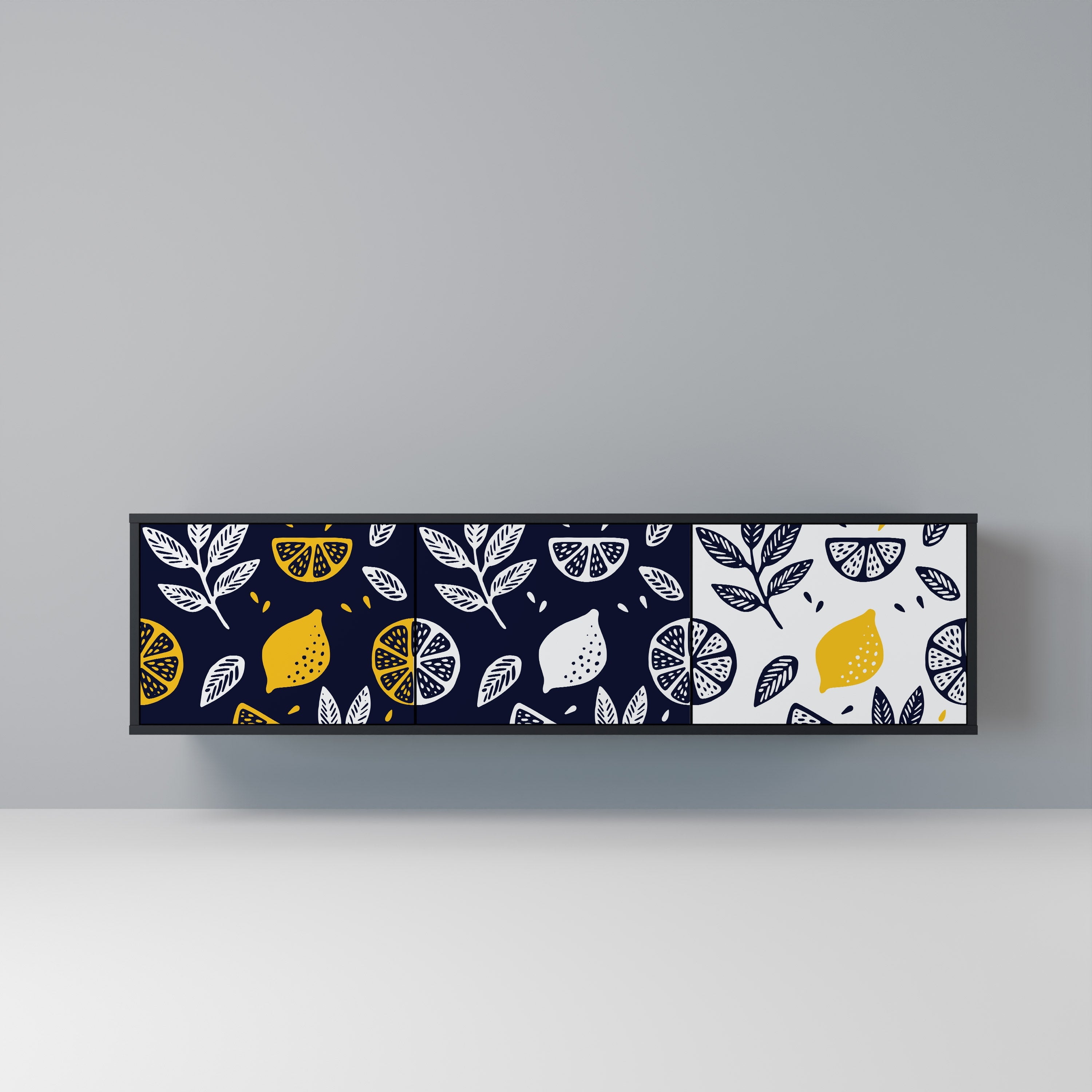 Meuble TV 3 portes CITRUS NOIR ET BLANC en finition noire