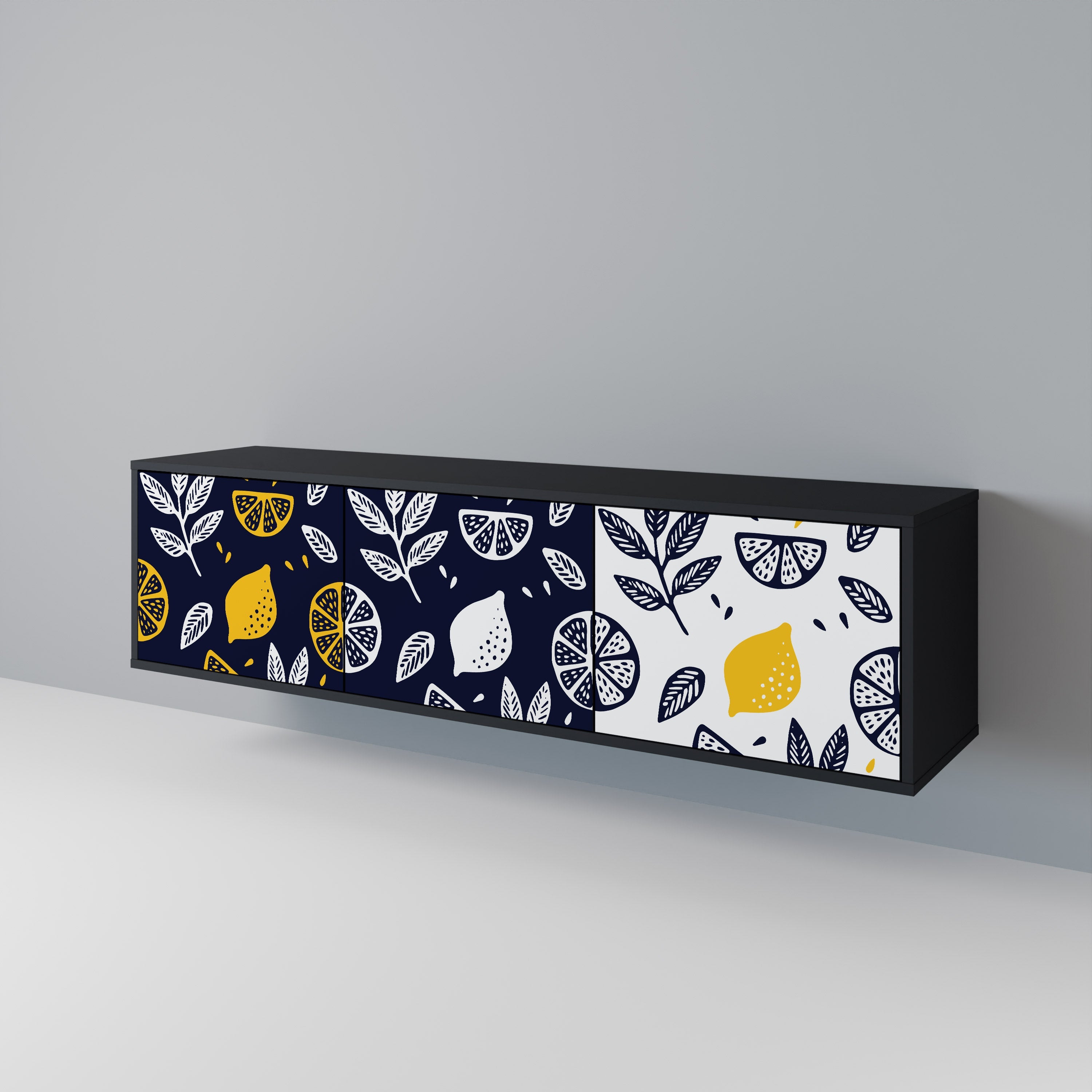 Meuble TV 3 portes CITRUS NOIR ET BLANC en finition noire