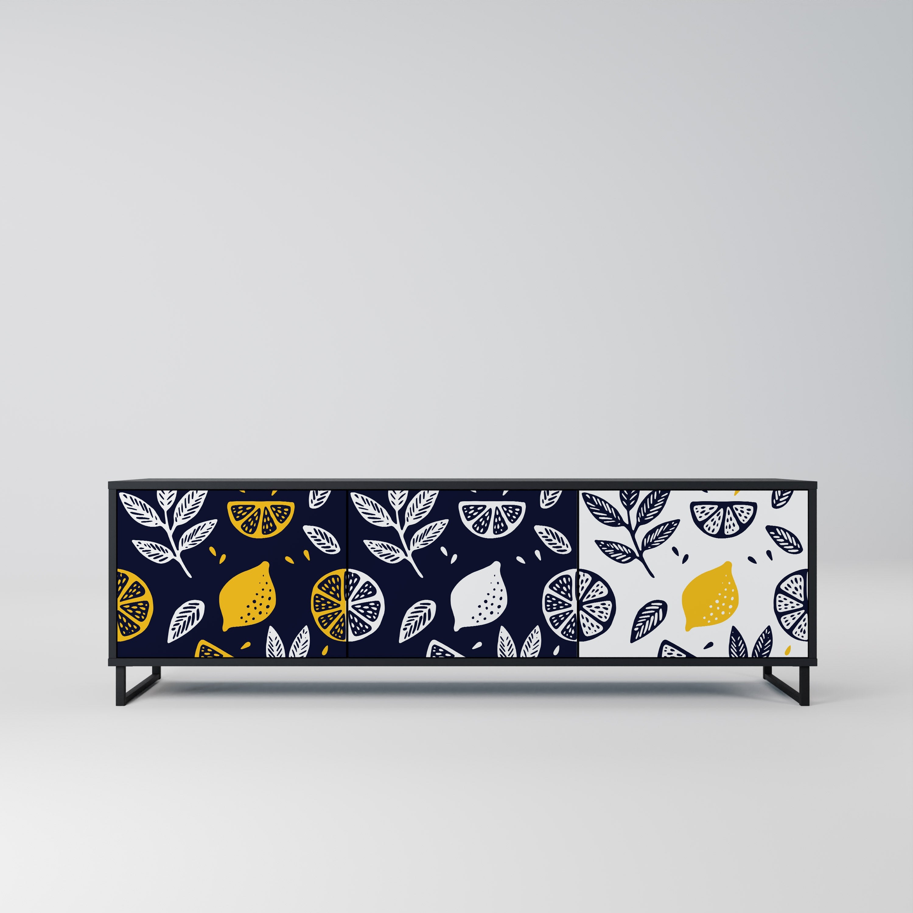 Meuble TV 3 portes CITRUS NOIR ET BLANC en finition noire