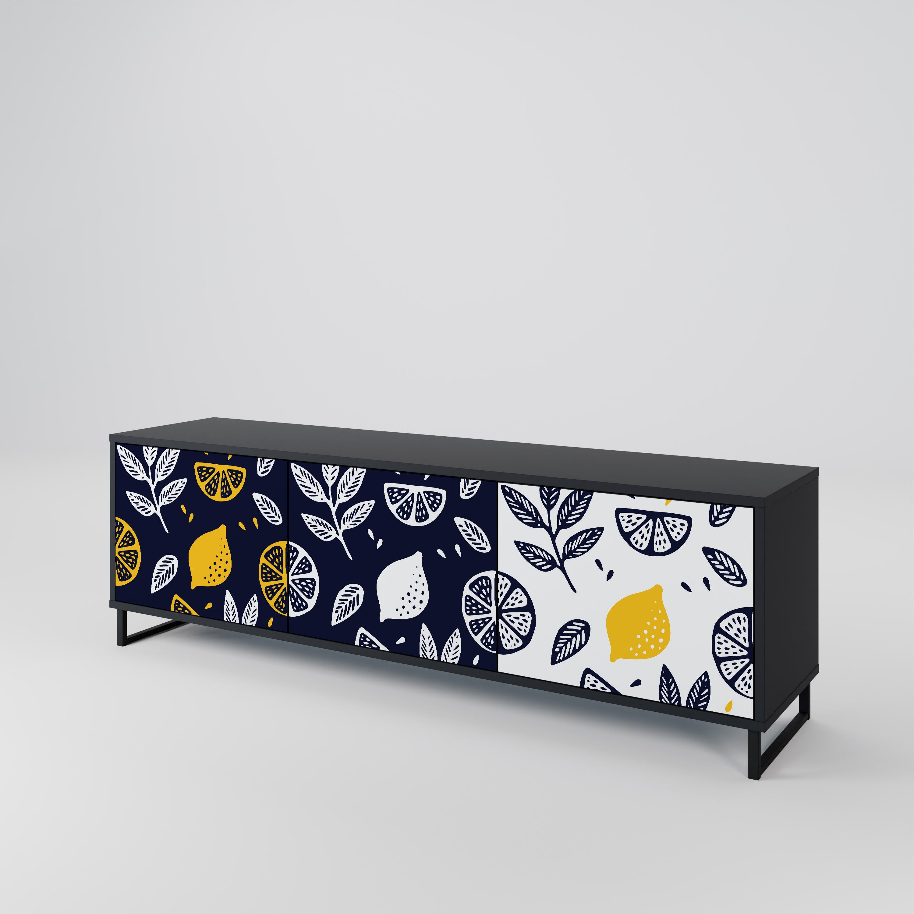 Meuble TV 3 portes CITRUS NOIR ET BLANC en finition noire