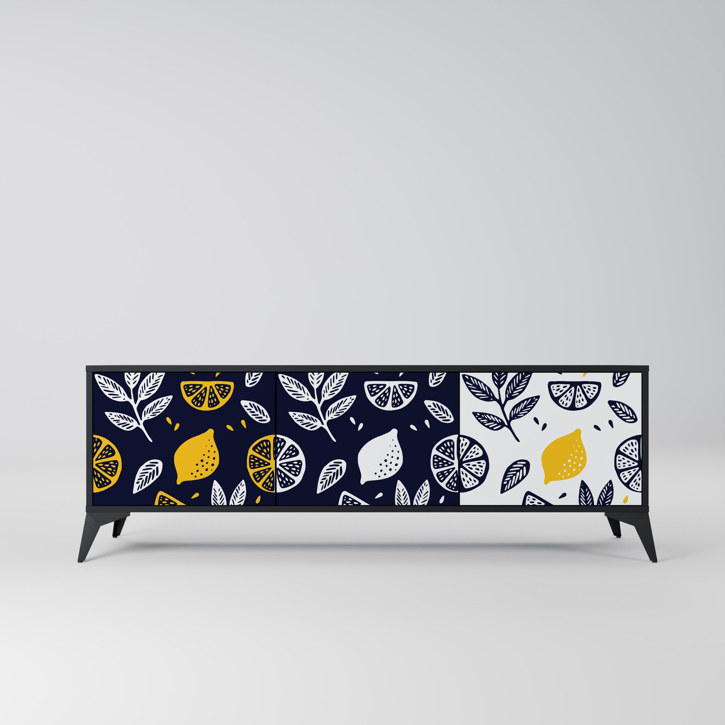 Meuble TV 3 portes CITRUS NOIR ET BLANC en finition noire