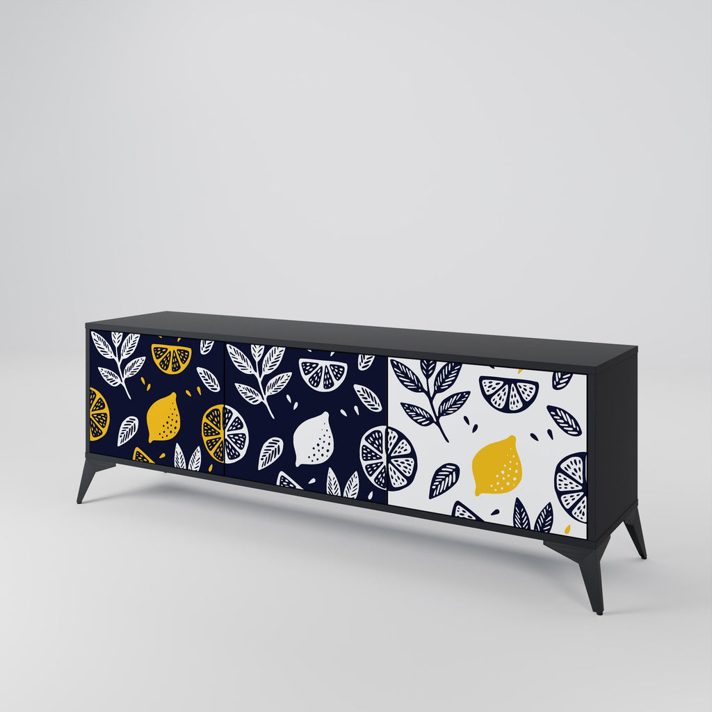 Meuble TV 3 portes CITRUS NOIR ET BLANC en finition noire