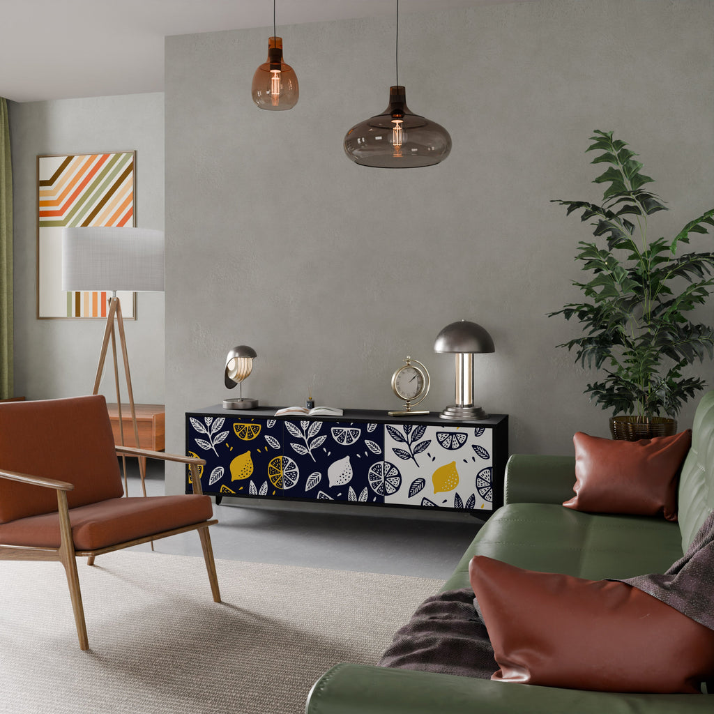 Meuble TV 3 portes CITRUS NOIR ET BLANC en finition noire