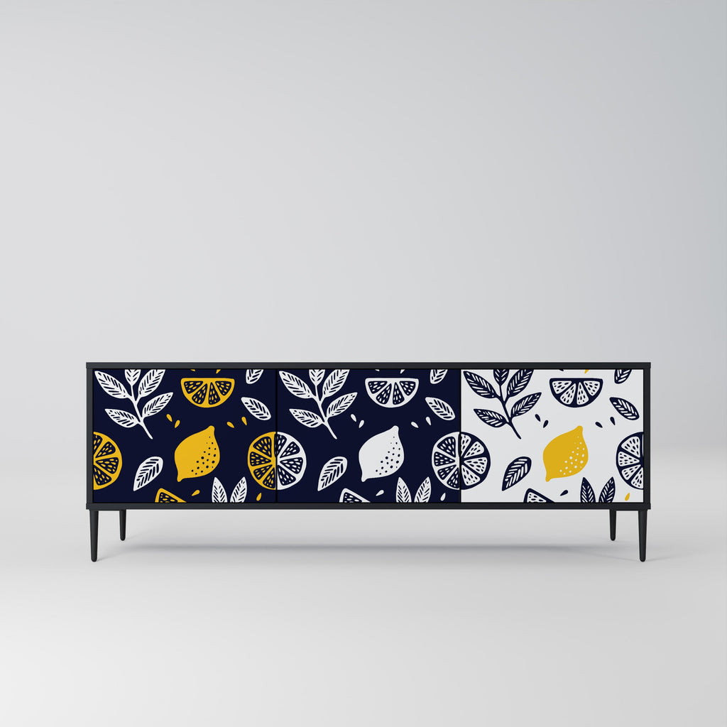 Meuble TV 3 portes CITRUS NOIR ET BLANC en finition noire