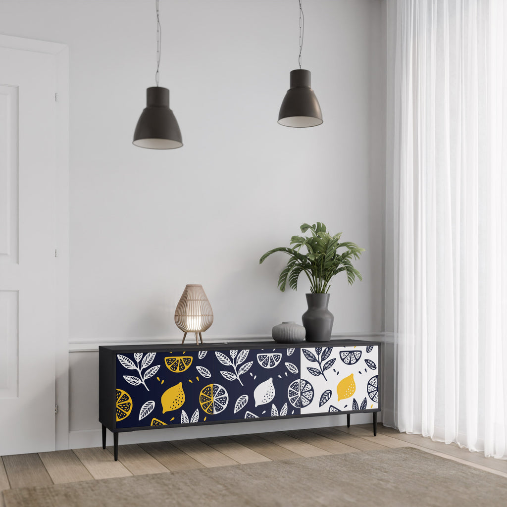 Meuble TV 3 portes CITRUS NOIR ET BLANC en finition noire