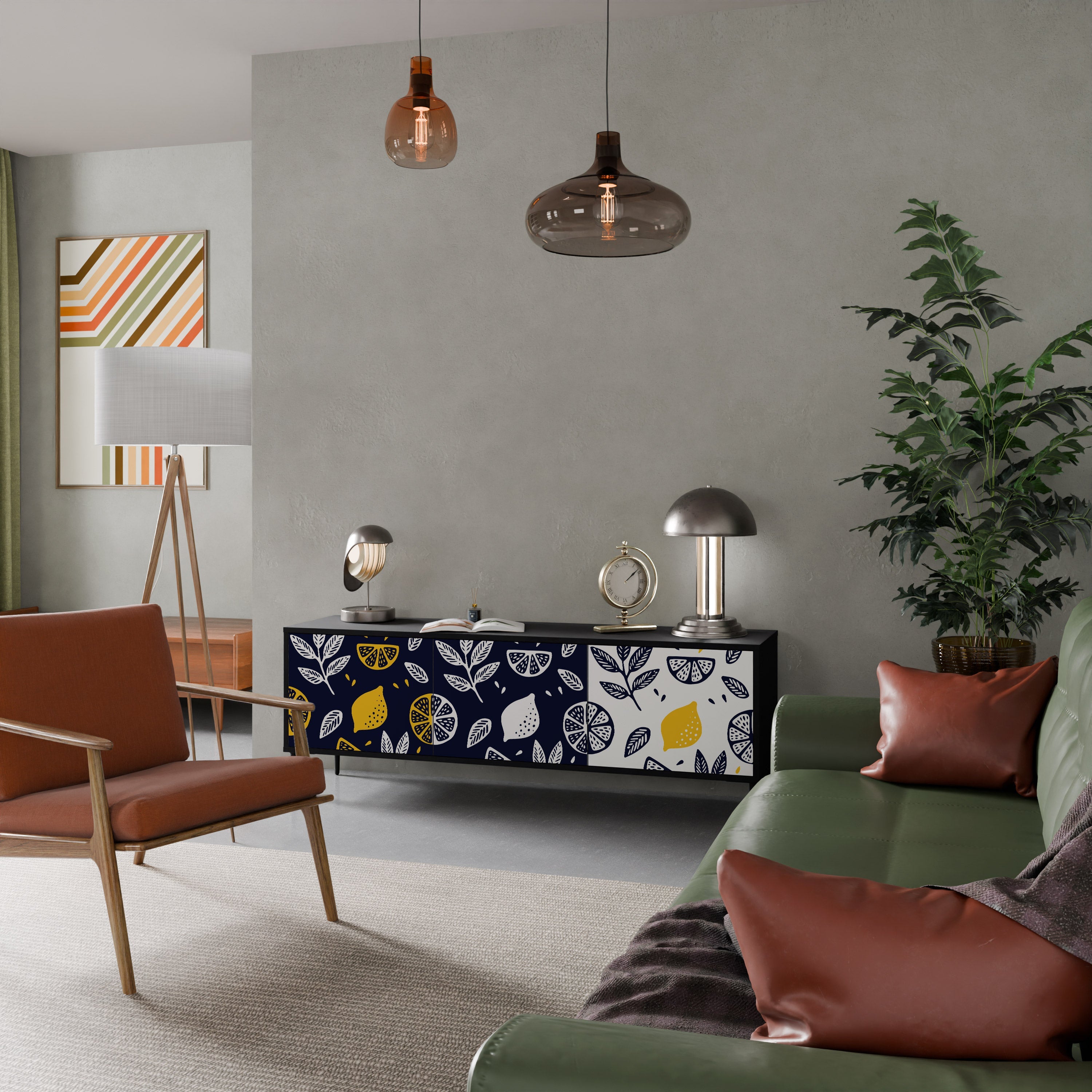 Meuble TV 3 portes CITRUS NOIR ET BLANC en finition noire