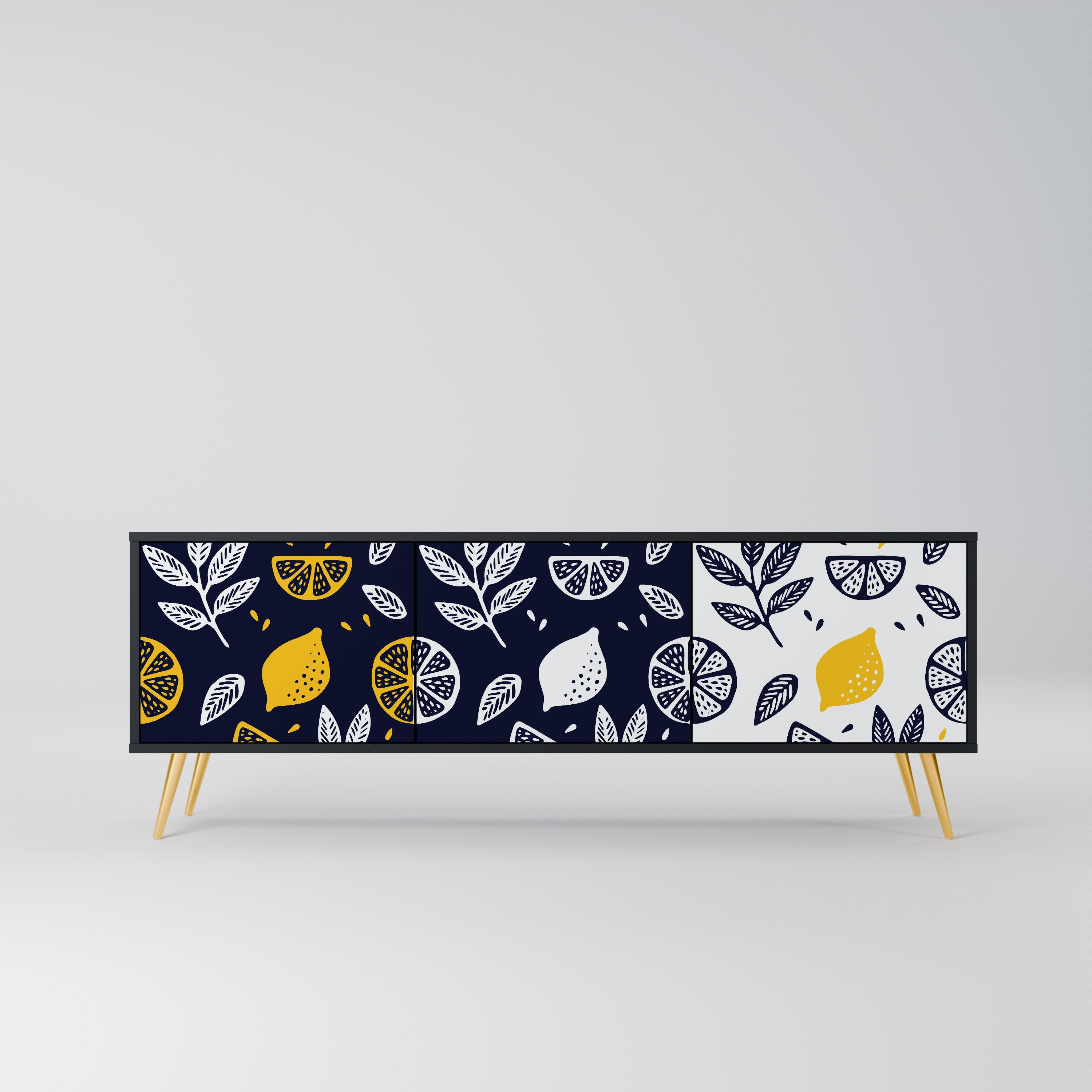 Meuble TV 3 portes CITRUS NOIR ET BLANC en finition noire