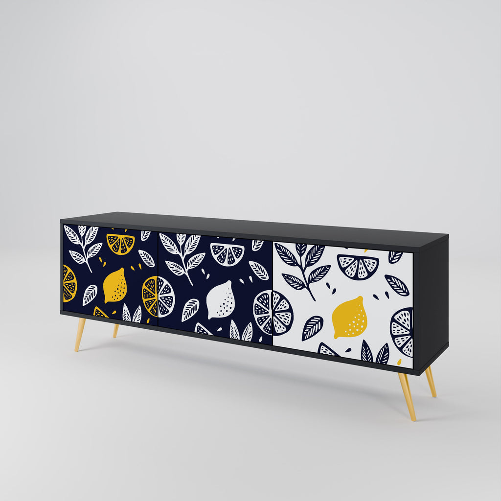 Meuble TV 3 portes CITRUS NOIR ET BLANC en finition noire