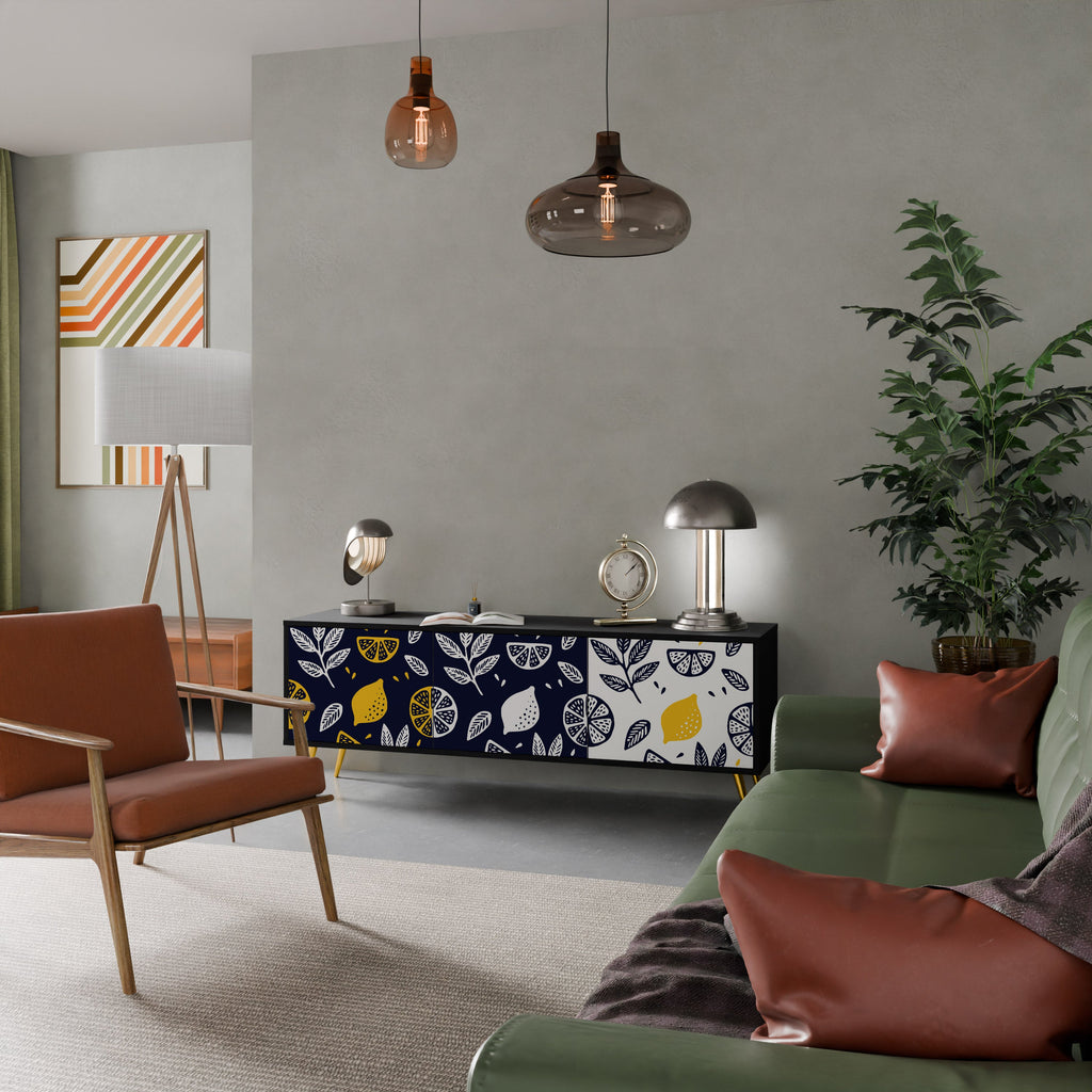 Meuble TV 3 portes CITRUS NOIR ET BLANC en finition noire