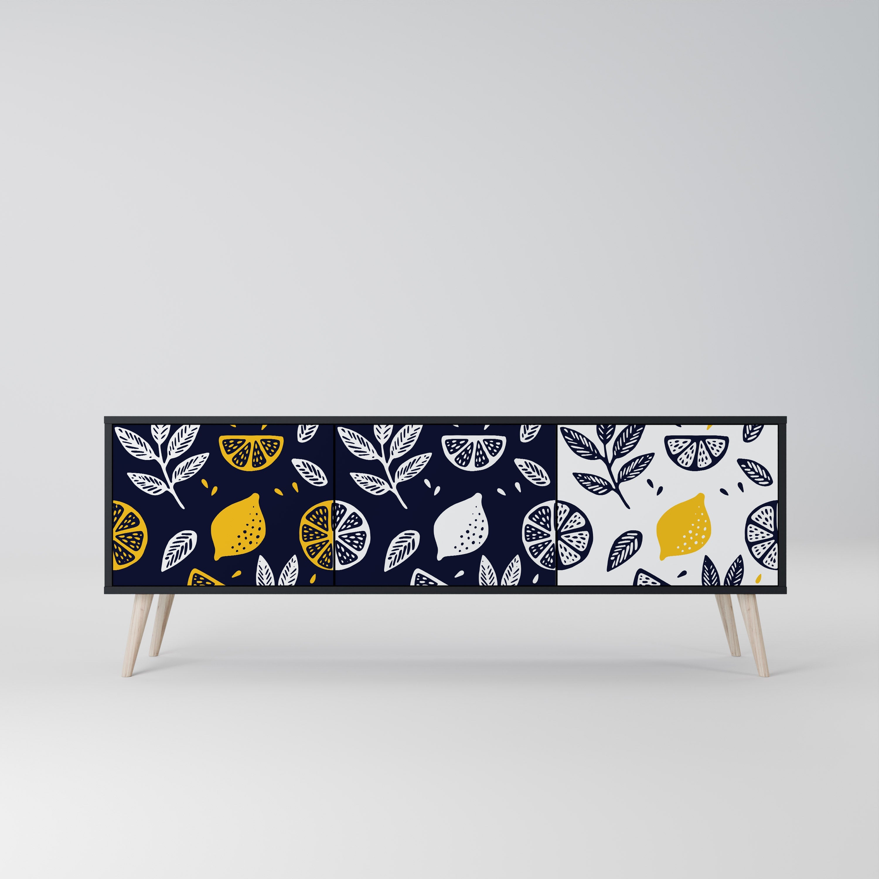 Meuble TV 3 portes CITRUS NOIR ET BLANC en finition noire