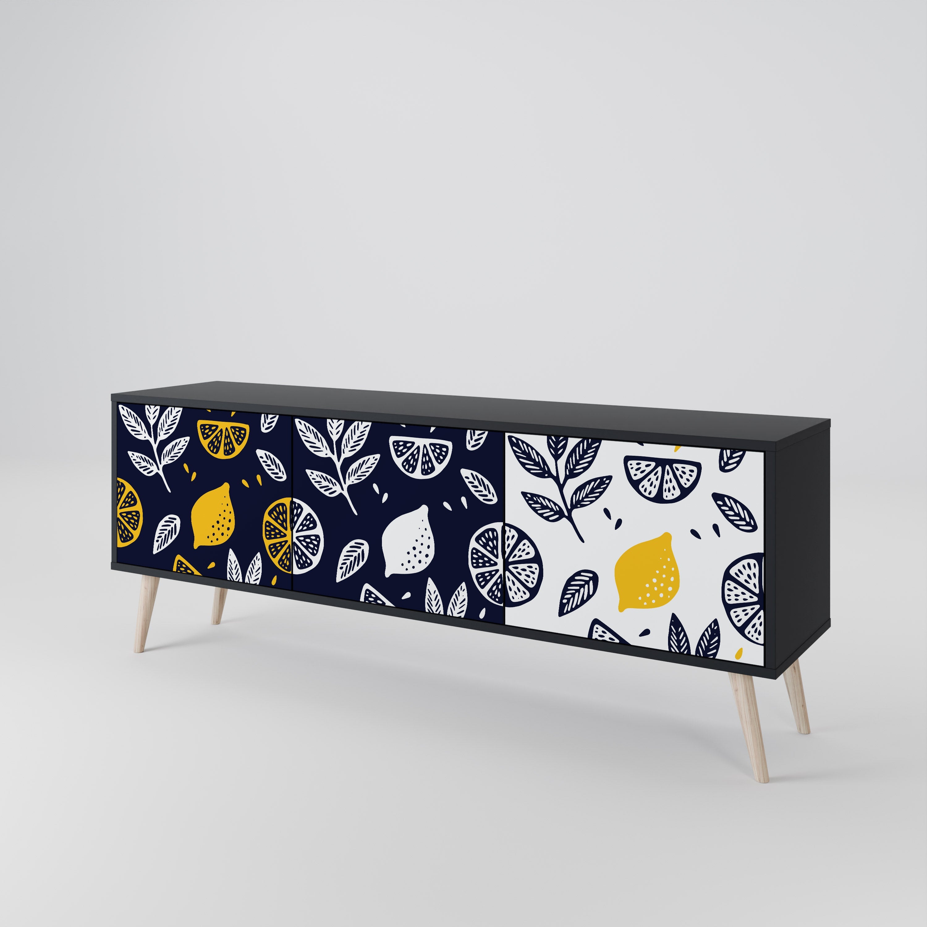 Meuble TV 3 portes CITRUS NOIR ET BLANC en finition noire