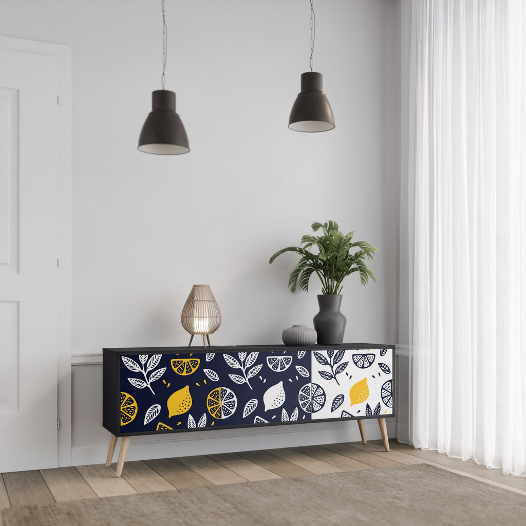 Meuble TV 3 portes CITRUS NOIR ET BLANC en finition noire