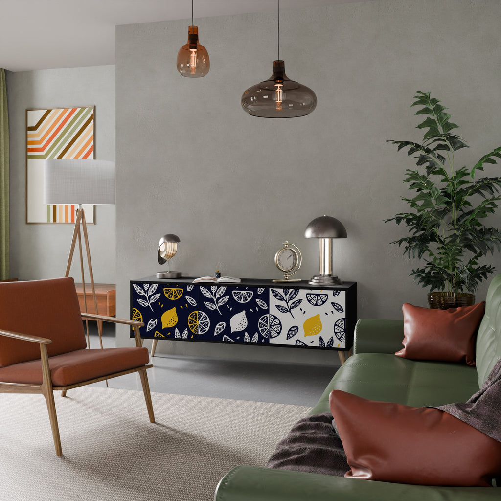 Meuble TV 3 portes CITRUS NOIR ET BLANC en finition noire