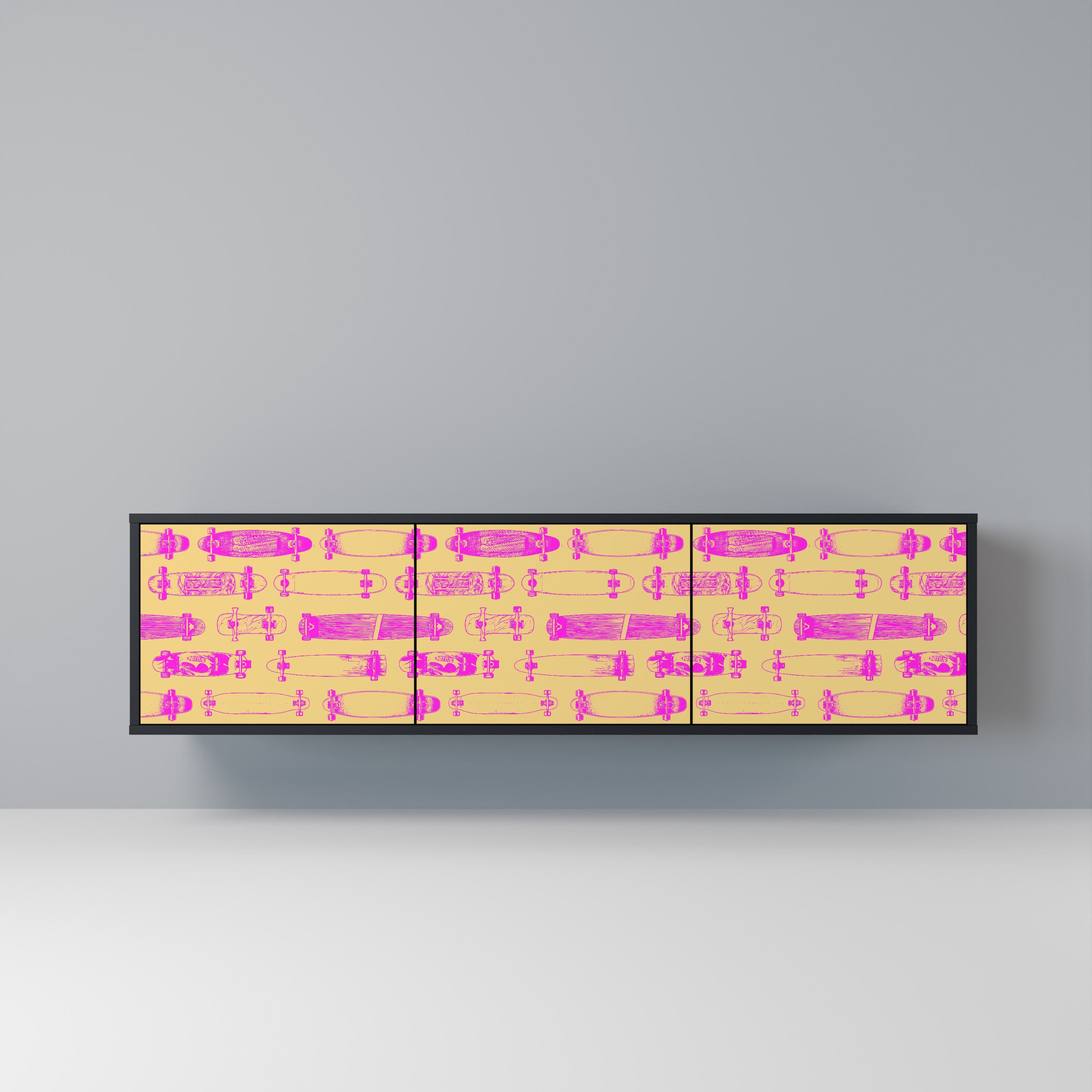 Meuble TV 3 portes SKATEBOARD ARTISTRY, finition noire