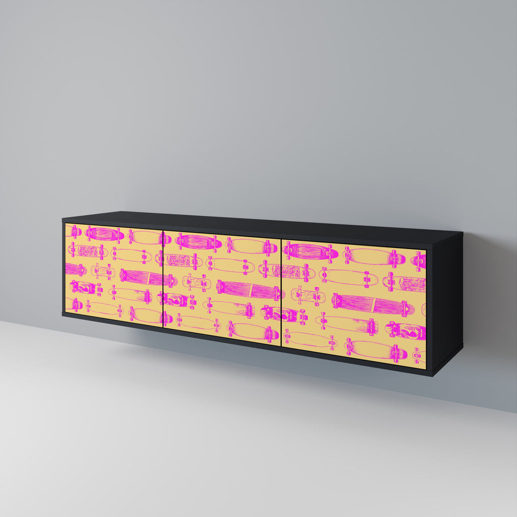 Meuble TV 3 portes SKATEBOARD ARTISTRY, finition noire