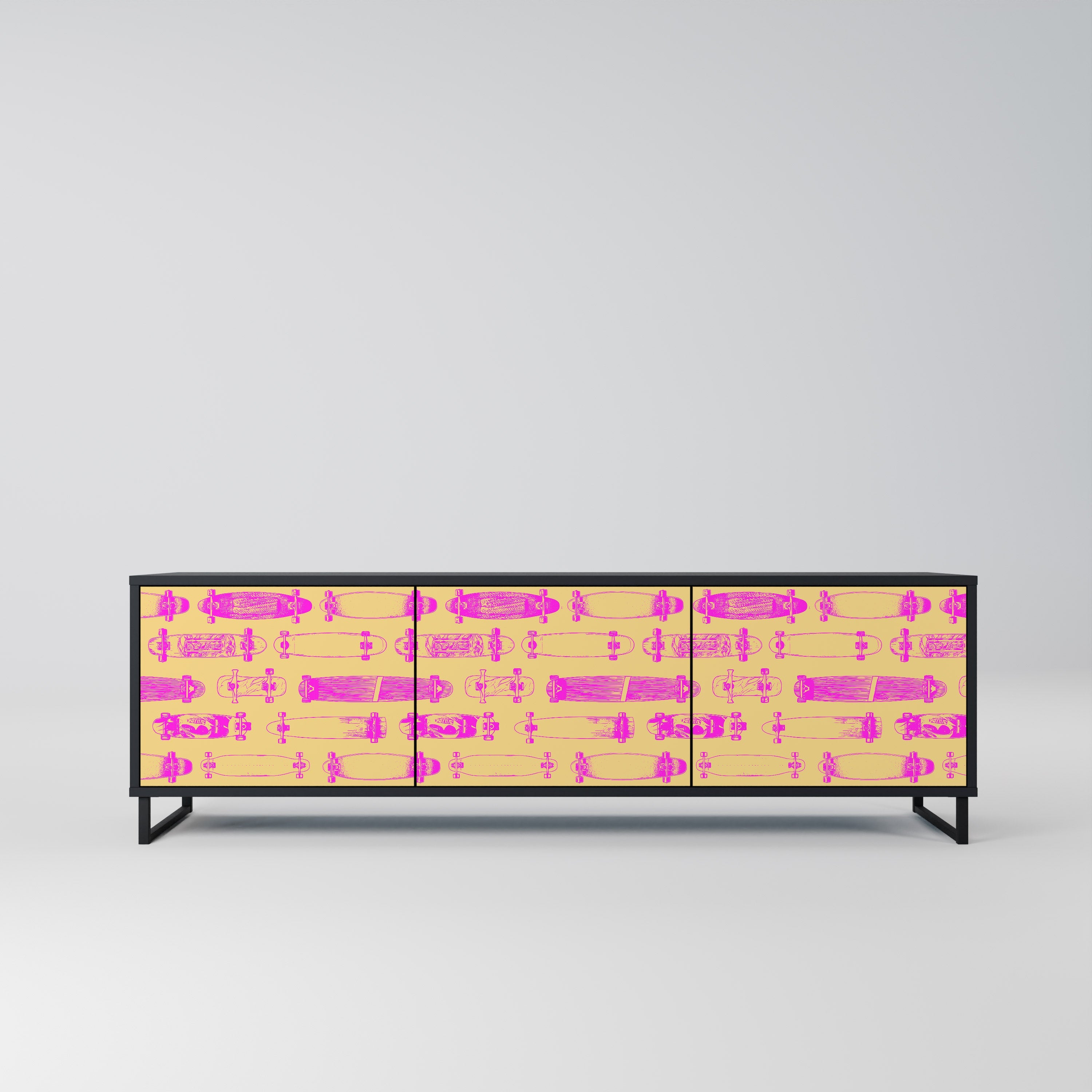 Meuble TV 3 portes SKATEBOARD ARTISTRY, finition noire