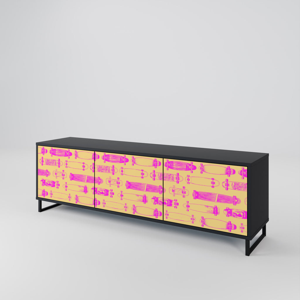 Meuble TV 3 portes SKATEBOARD ARTISTRY, finition noire