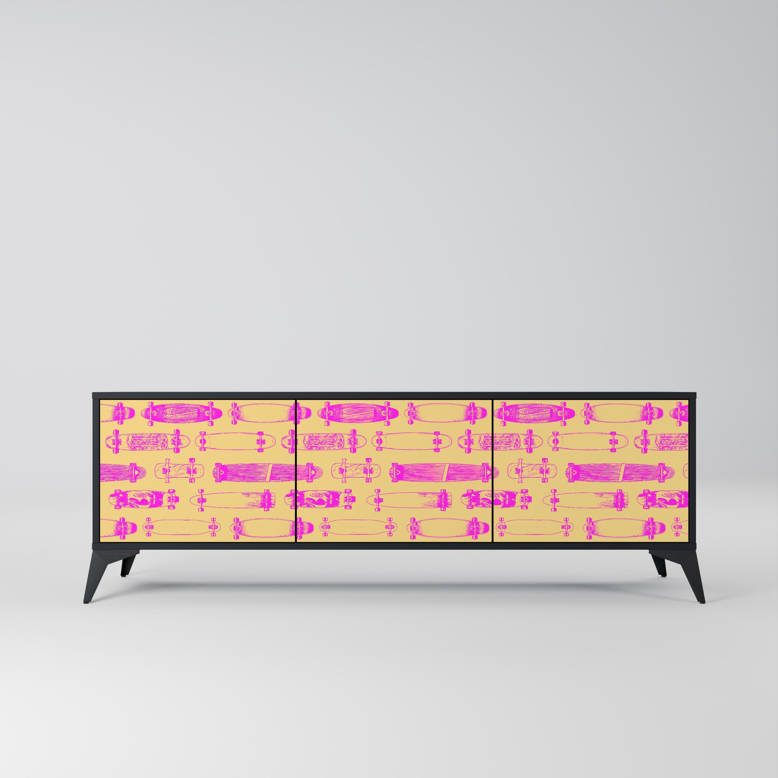 Meuble TV 3 portes SKATEBOARD ARTISTRY, finition noire