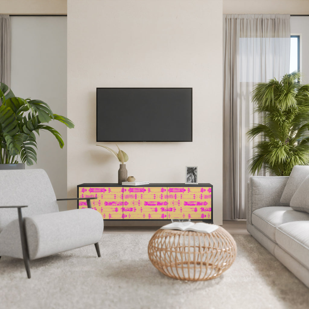 Meuble TV 3 portes SKATEBOARD ARTISTRY, finition noire