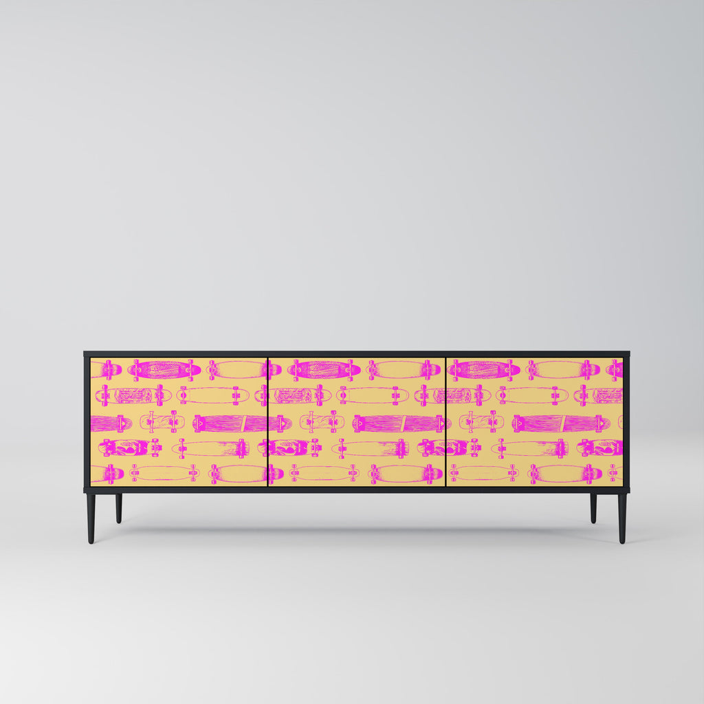 Meuble TV 3 portes SKATEBOARD ARTISTRY, finition noire