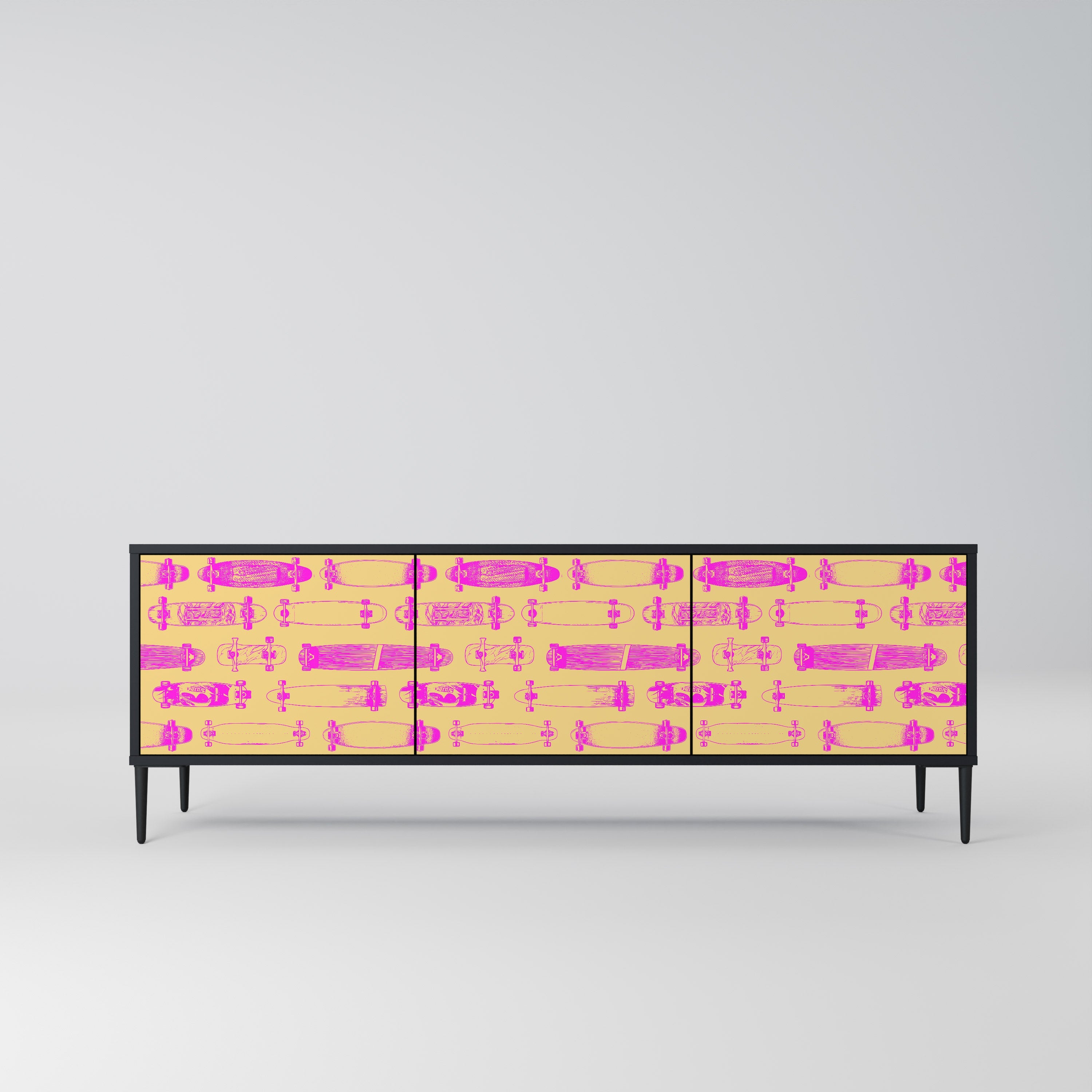 Meuble TV 3 portes SKATEBOARD ARTISTRY, finition noire