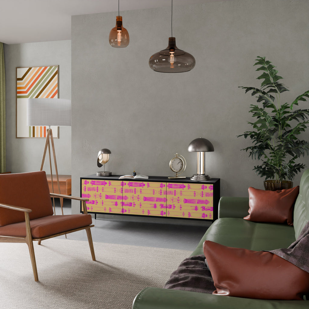 Meuble TV 3 portes SKATEBOARD ARTISTRY, finition noire