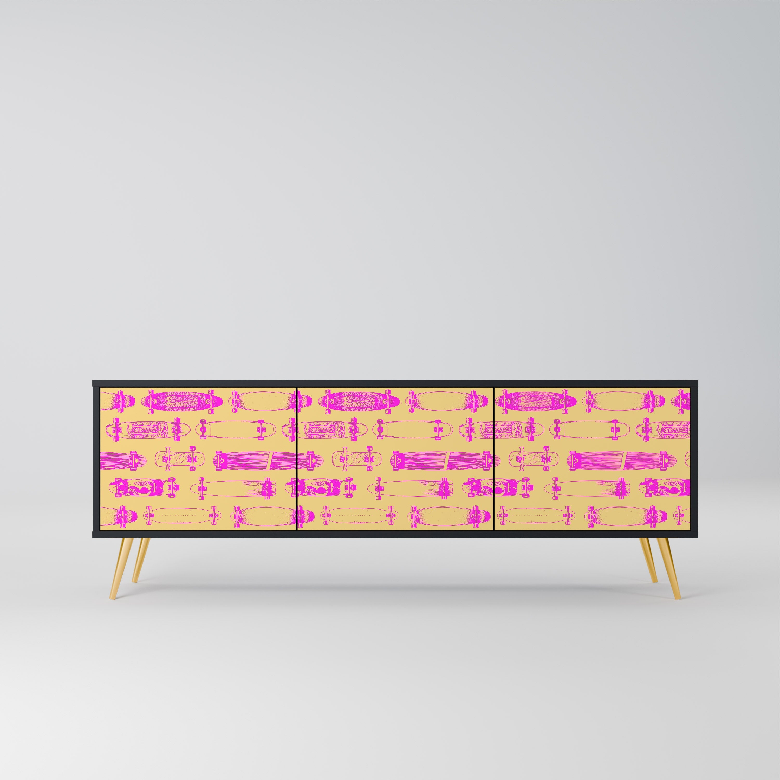 Meuble TV 3 portes SKATEBOARD ARTISTRY, finition noire