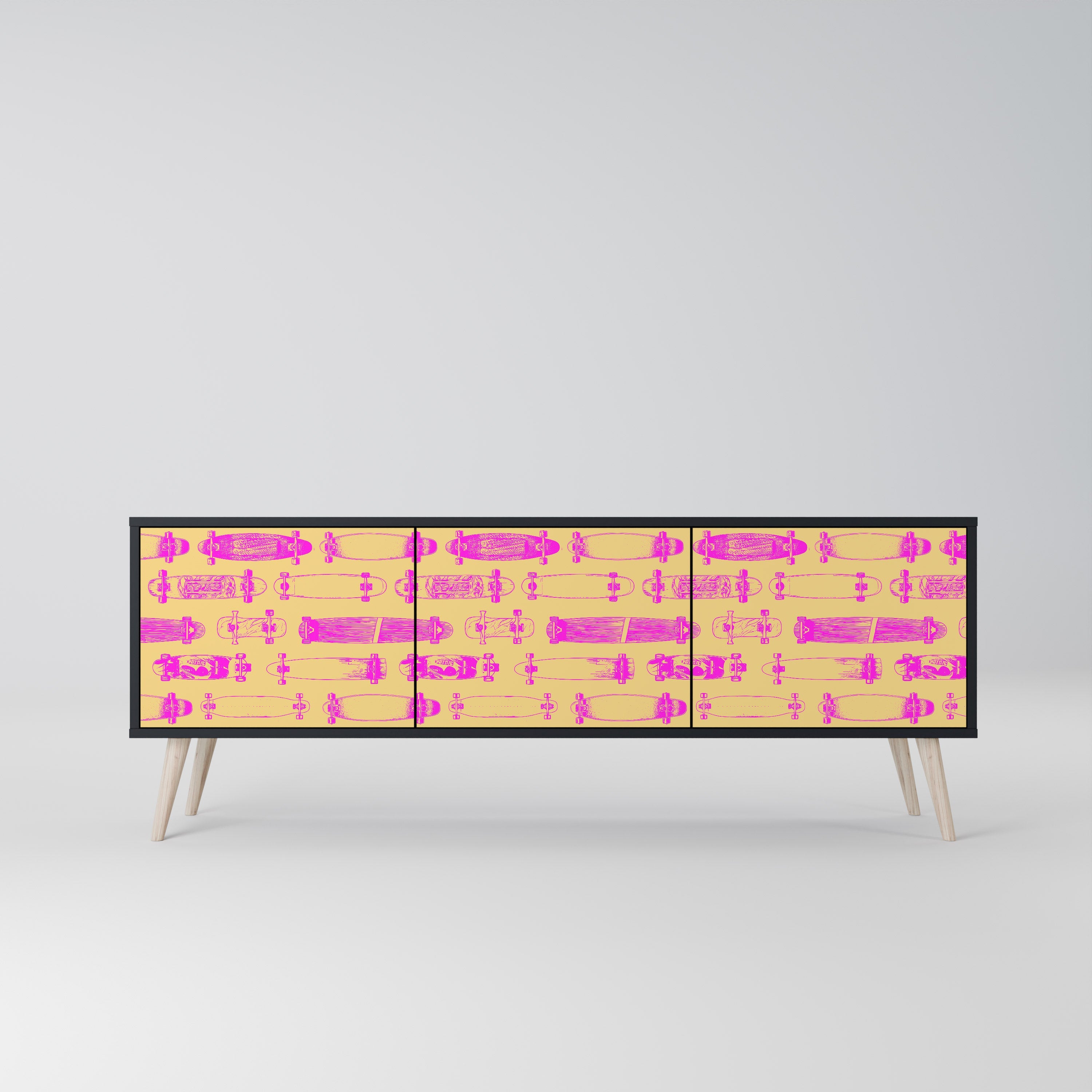 Meuble TV 3 portes SKATEBOARD ARTISTRY, finition noire