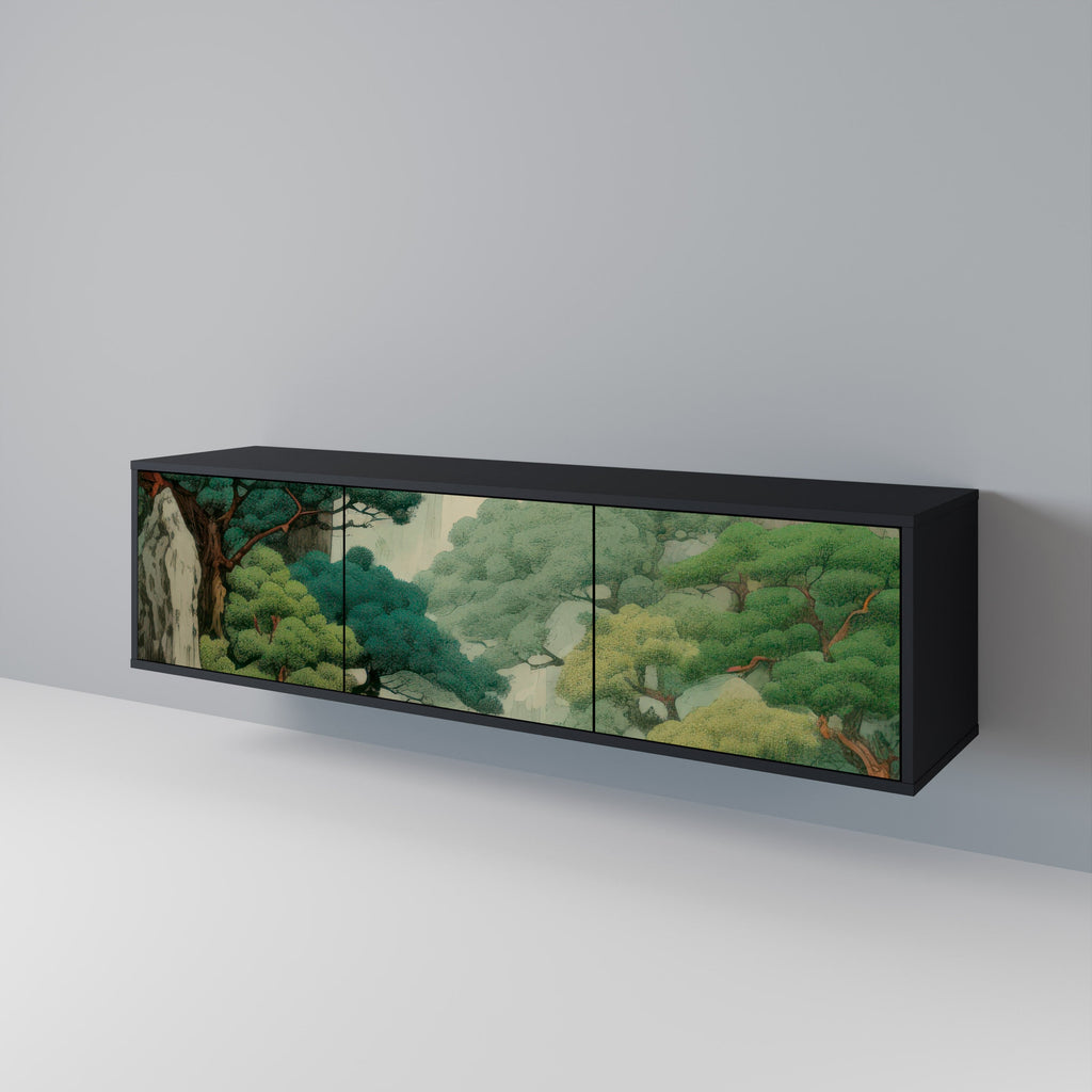 VERDURE ABYSS 3-Door TV Stand in Black Finish