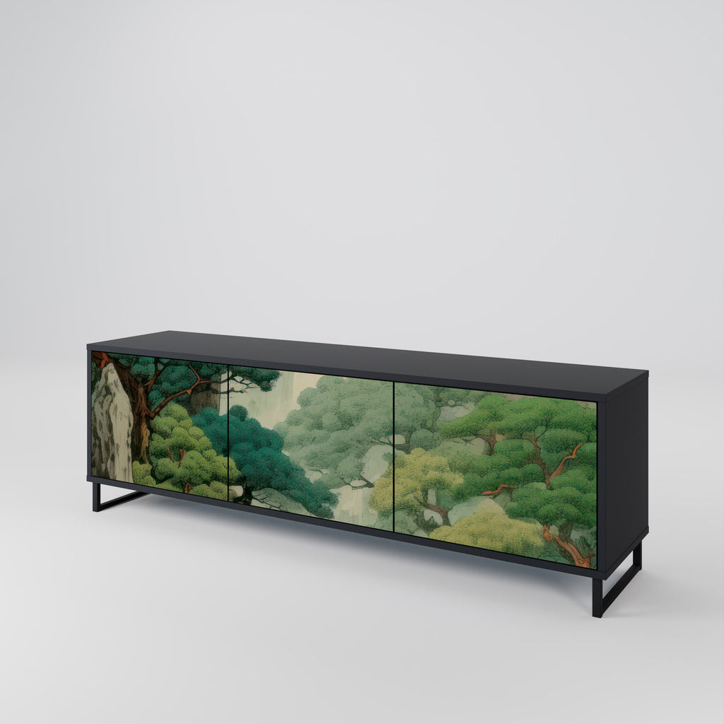 VERDURE ABYSS 3-Door TV Stand in Black Finish