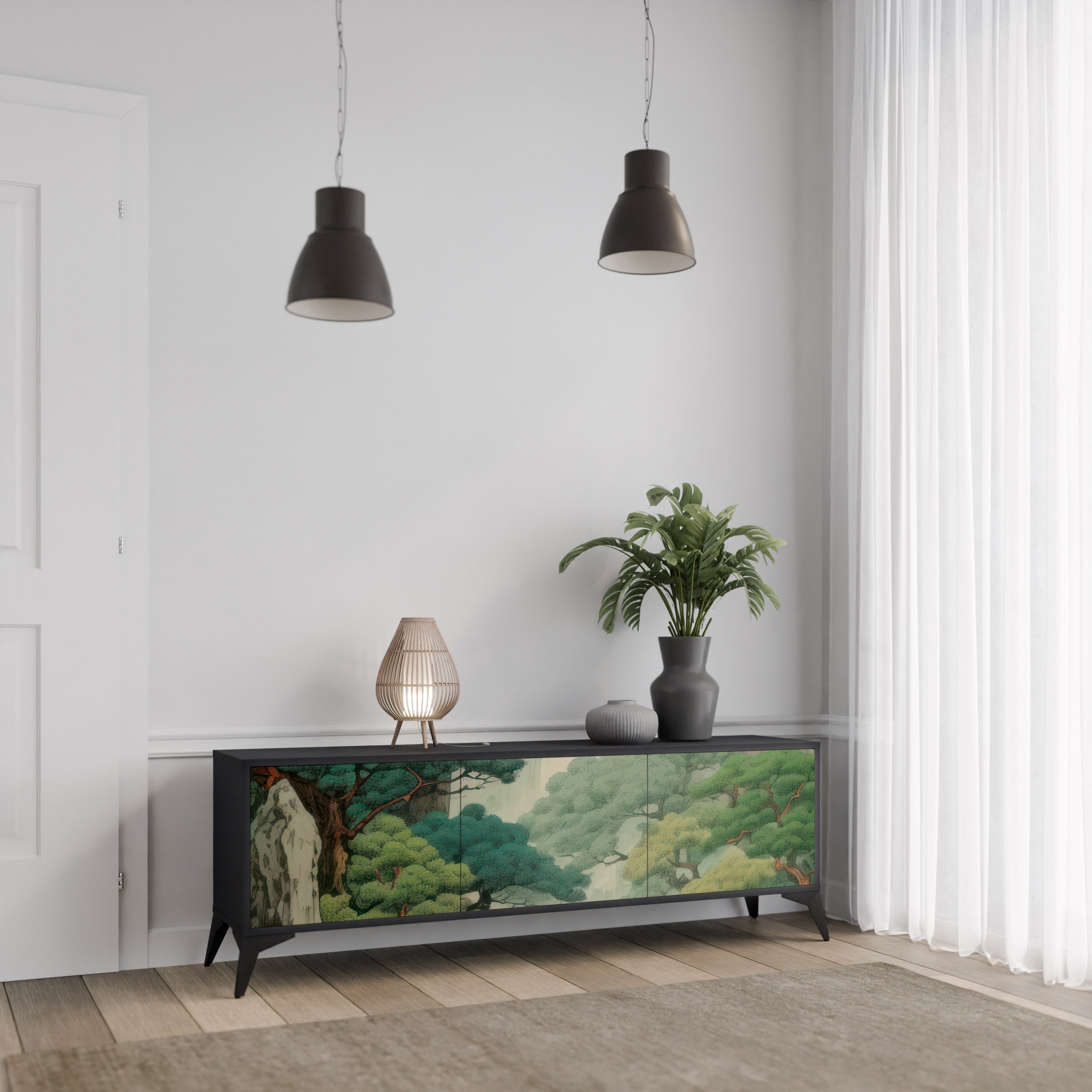 Meuble TV 3 portes VERDURE ABYSS finition noire