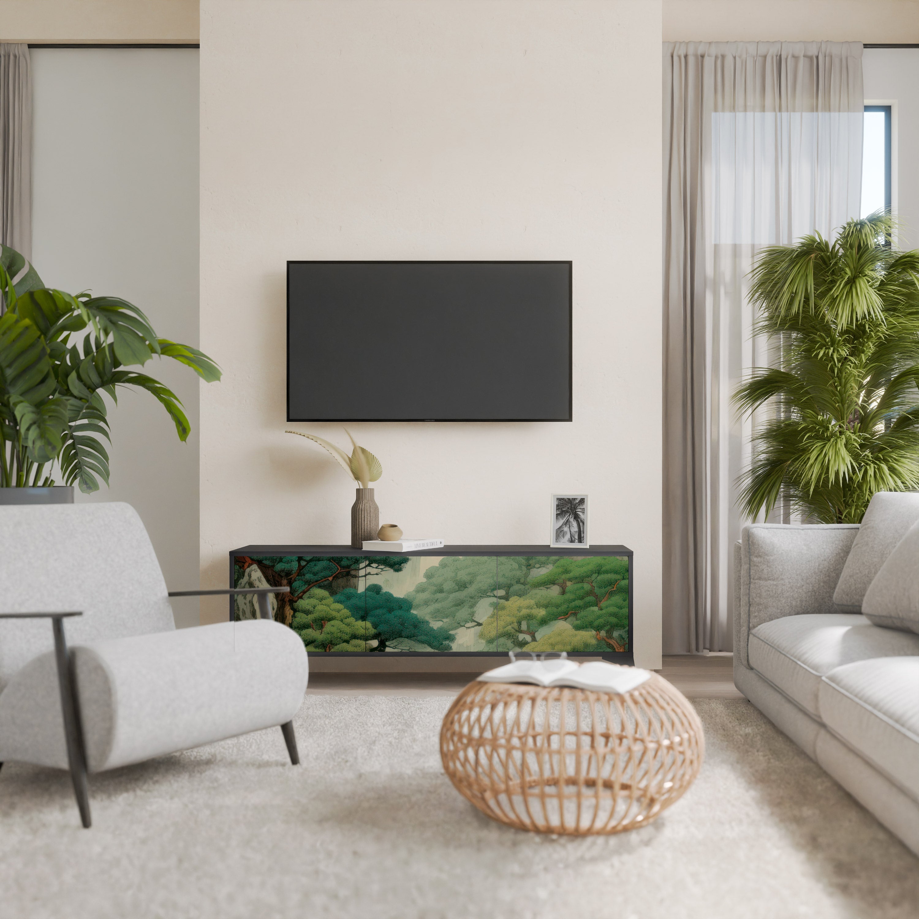 Meuble TV 3 portes VERDURE ABYSS finition noire