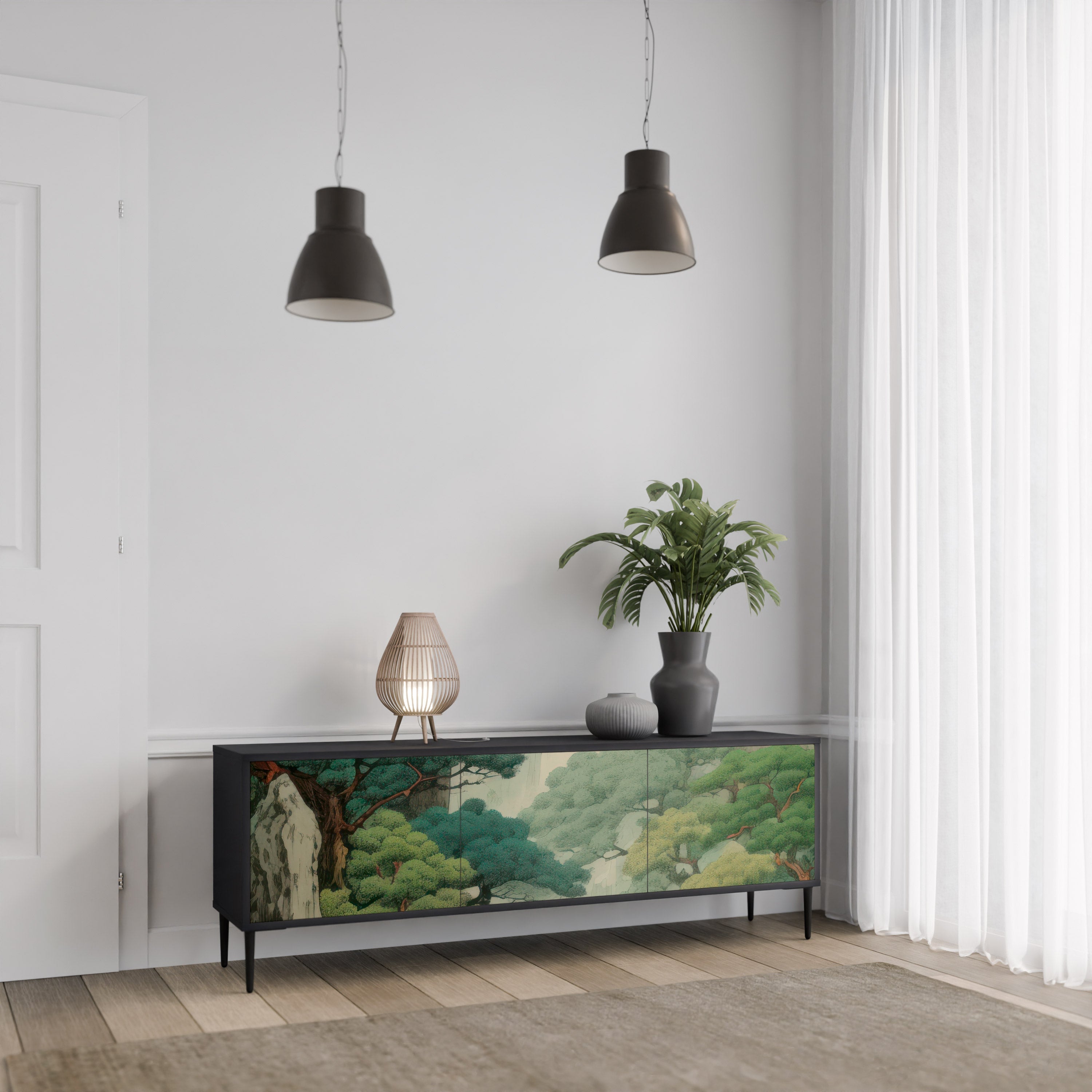 Meuble TV 3 portes VERDURE ABYSS finition noire