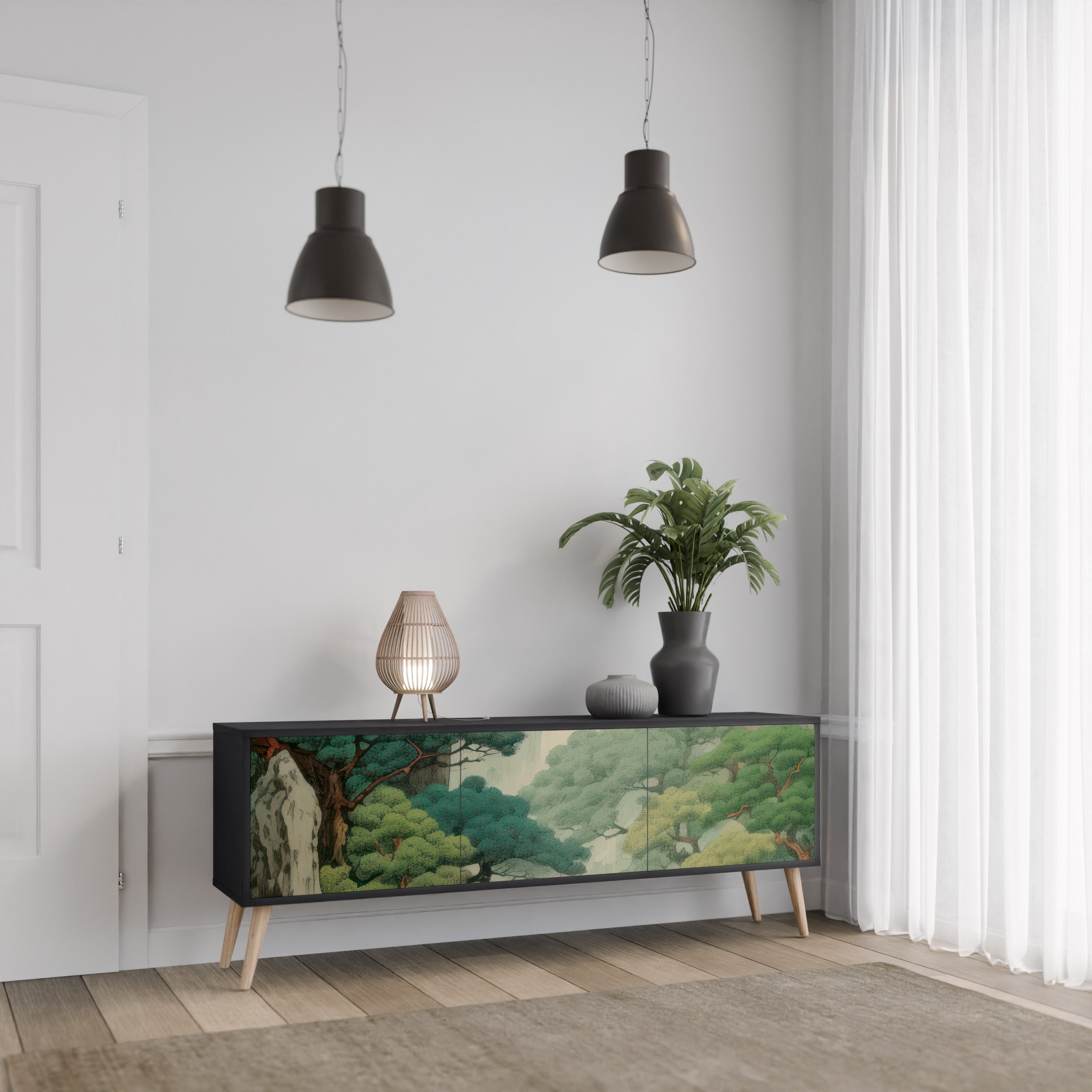 Meuble TV 3 portes VERDURE ABYSS finition noire