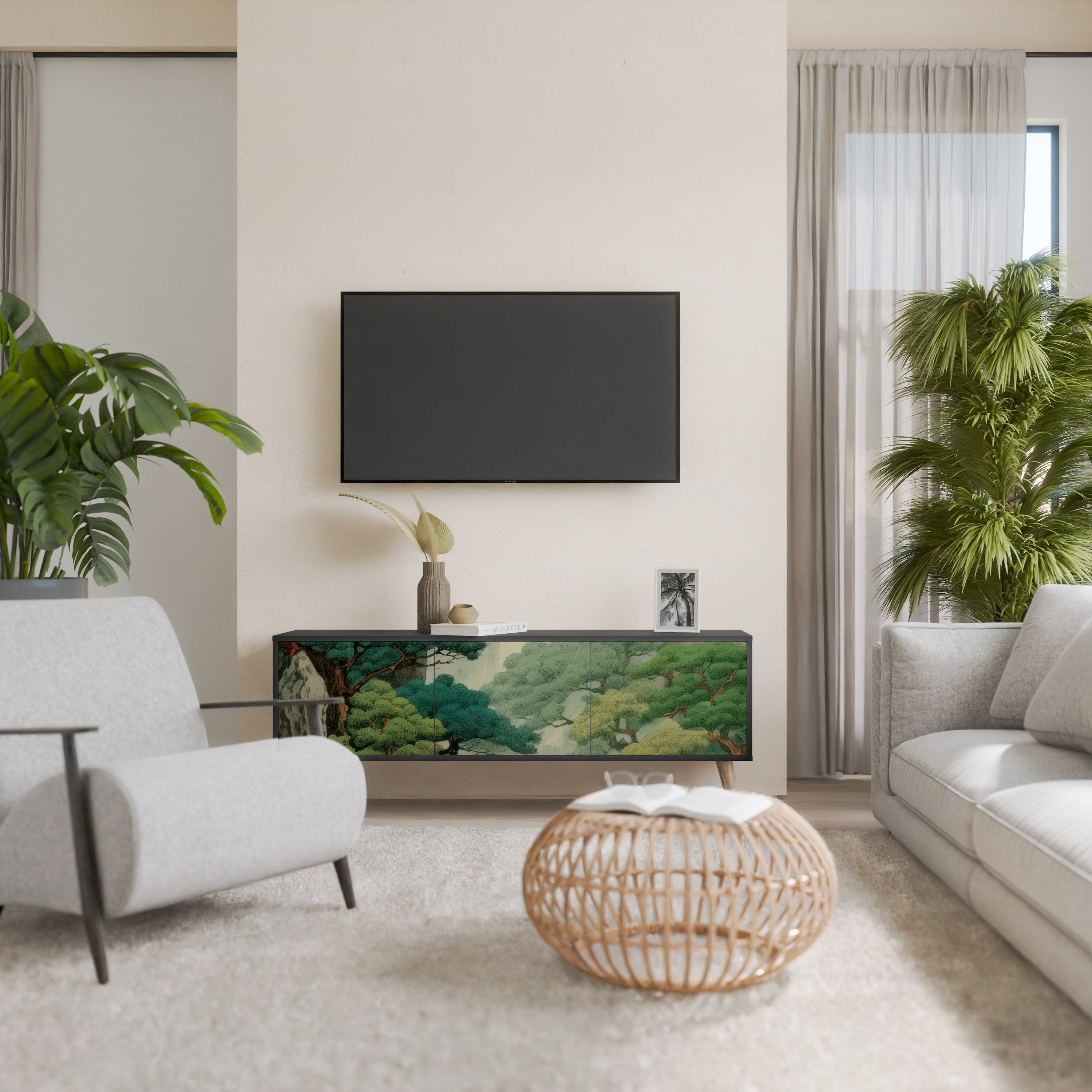 Meuble TV 3 portes VERDURE ABYSS finition noire