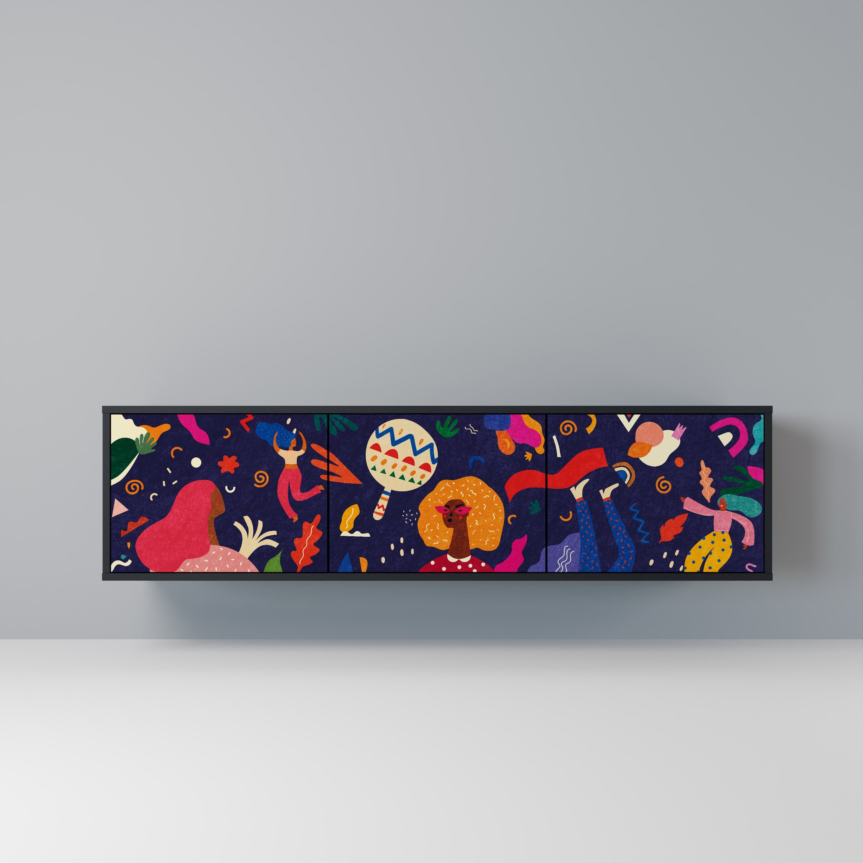 Meuble TV 3 portes FESTIVE PLEASURES en finition noire