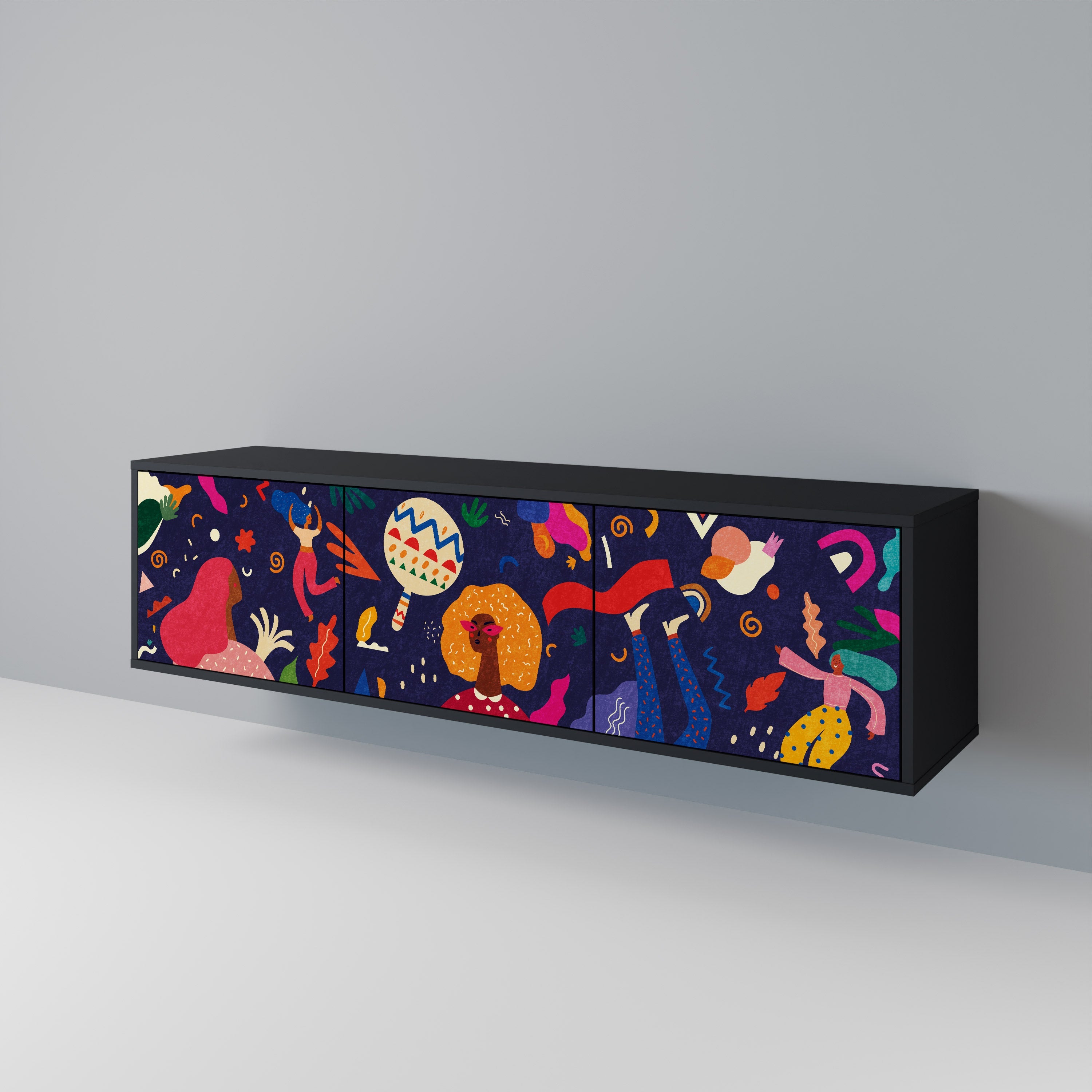 Meuble TV 3 portes FESTIVE PLEASURES en finition noire