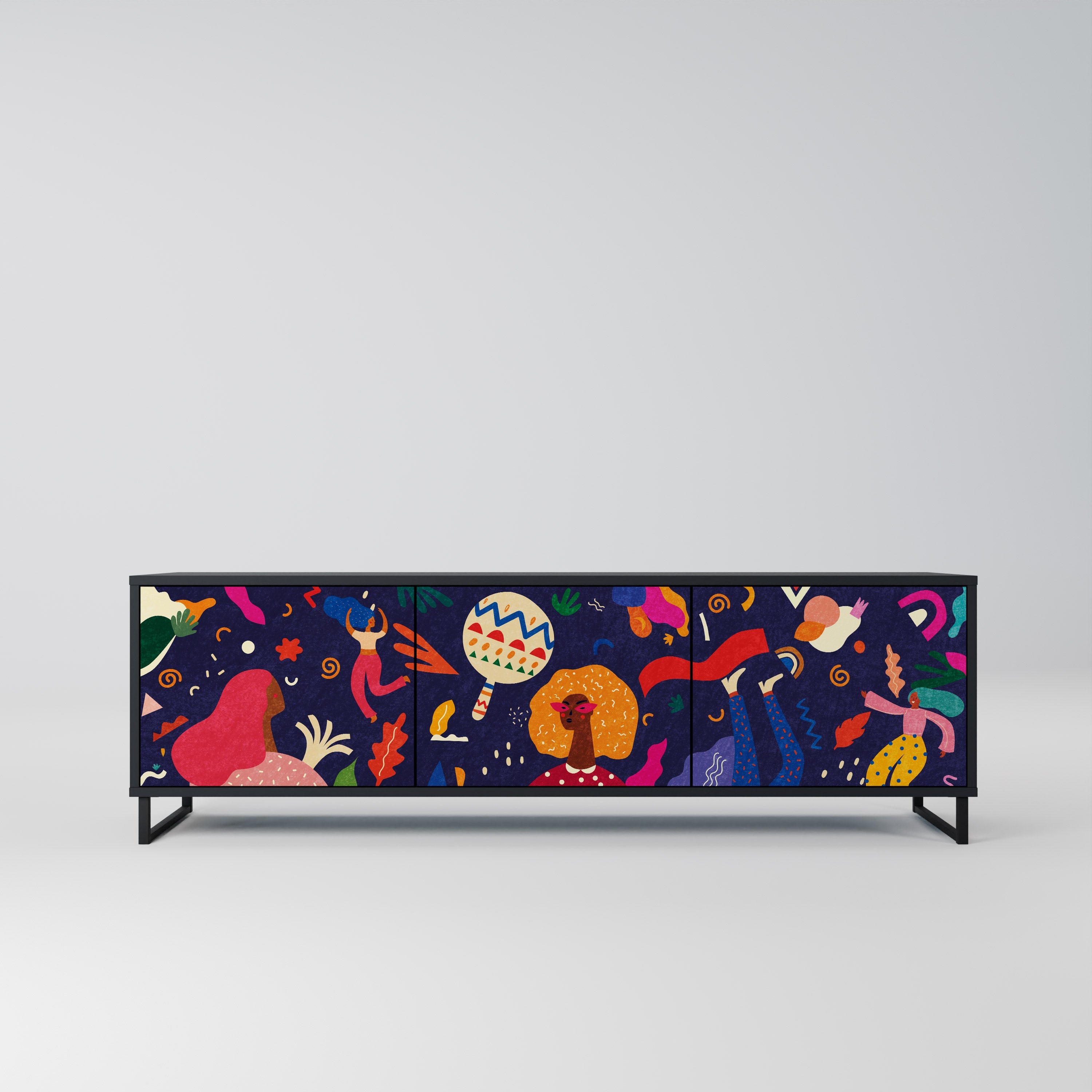 Meuble TV 3 portes FESTIVE PLEASURES en finition noire